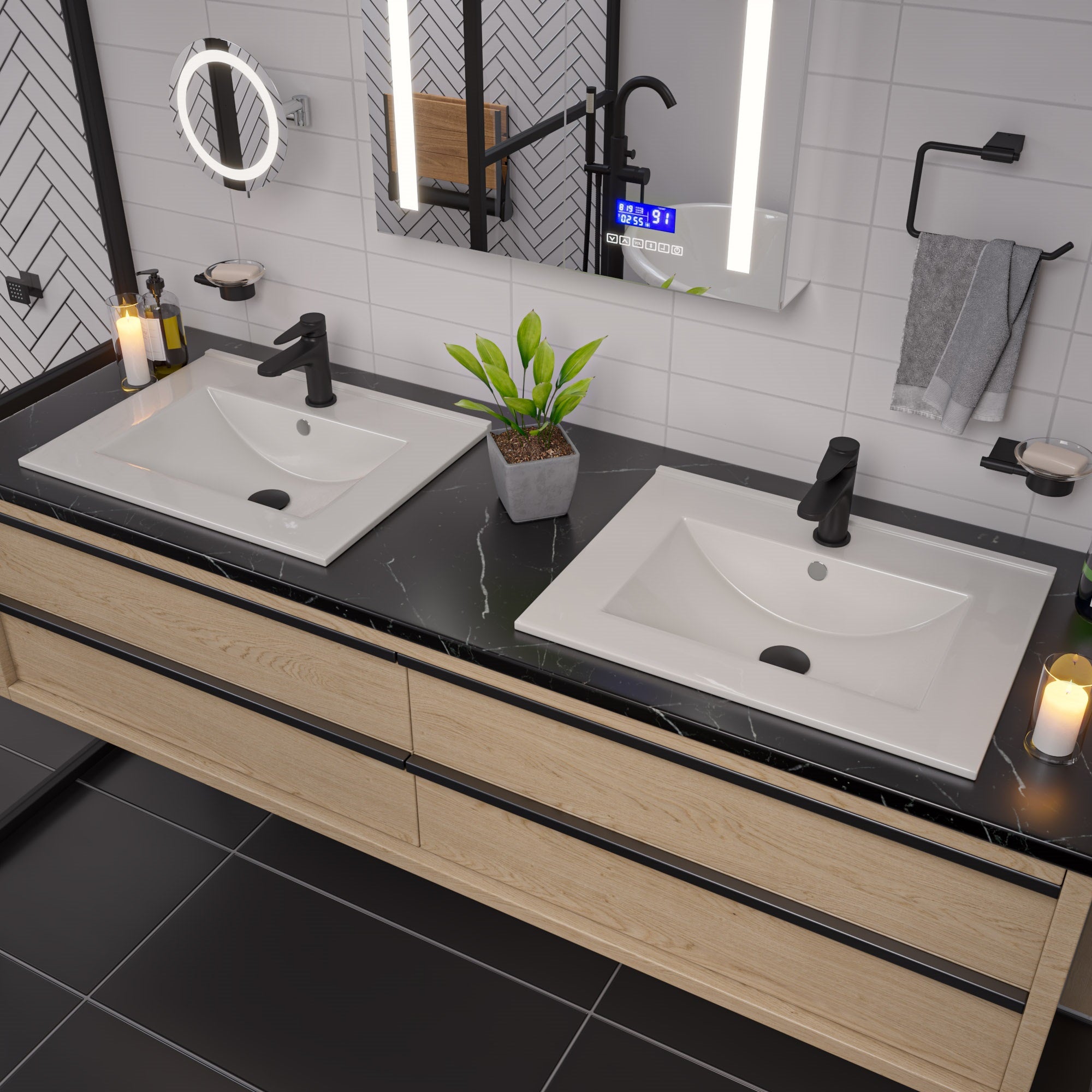 ALFI Brand - White 25" Rectangular Drop In Ceramic Sink with Faucet Hole | ABC803 ALFI Brand - White 25" Rectangular Drop In Ceramic Sink with Faucet Hole | ABC803