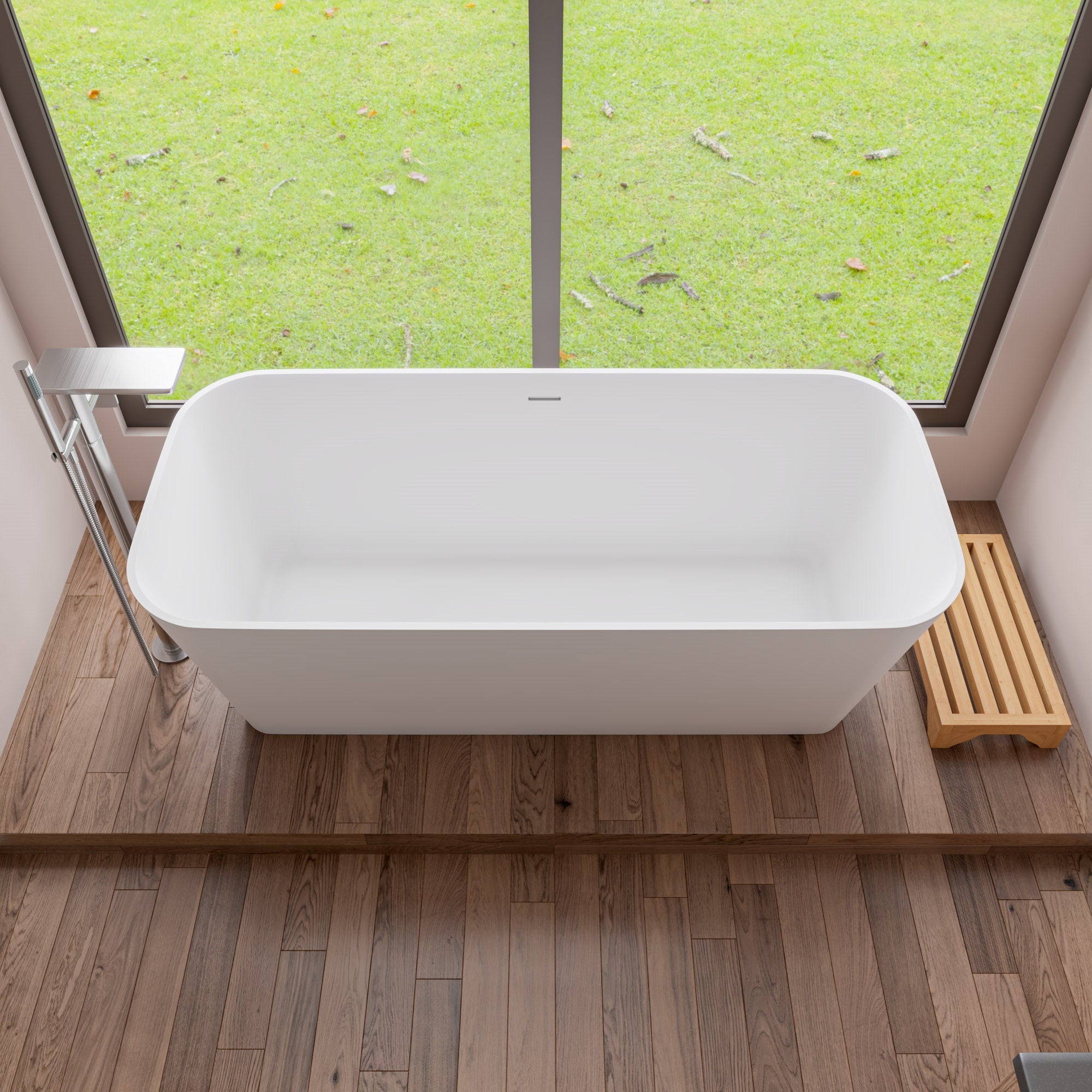 ALFI Brand - 67" White Rectangular Solid Surface Smooth Resin Soaking Bathtub | AB9952 ALFI Brand - 67" White Rectangular Solid Surface Smooth Resin Soaking Bathtub | AB9952