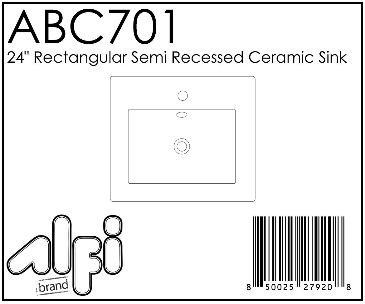 ALFI Brand - White 24" Rectangular Semi Recessed Ceramic Sink with Faucet Hole | ABC701 ALFI Brand - White 24" Rectangular Semi Recessed Ceramic Sink with Faucet Hole | ABC701