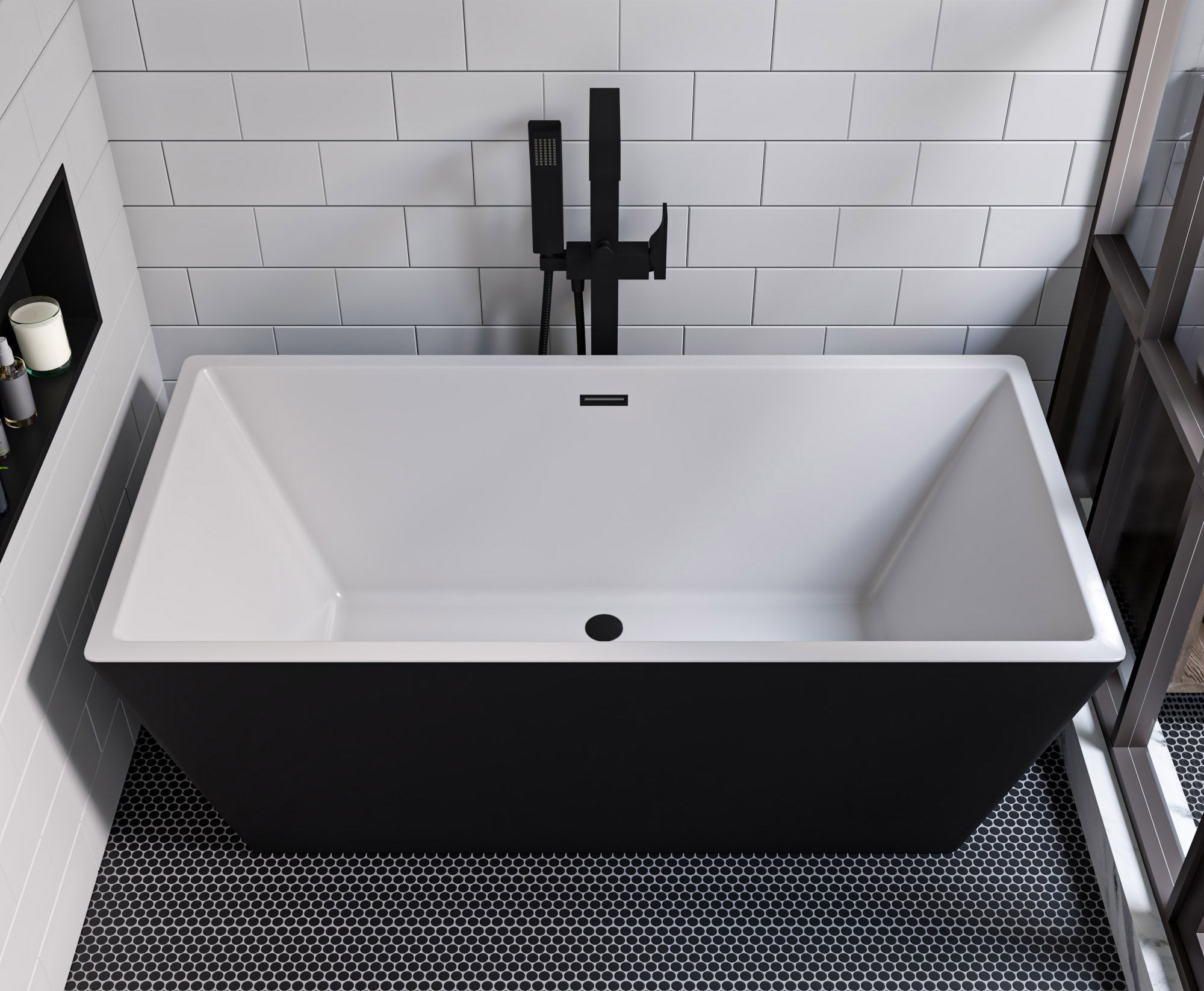 ALFI Brand - 59 inch Black & White Rectangular Acrylic Free Standing Soaking Bathtub | AB8834 ALFI Brand - 59 inch Black & White Rectangular Acrylic Free Standing Soaking Bathtub | AB8834