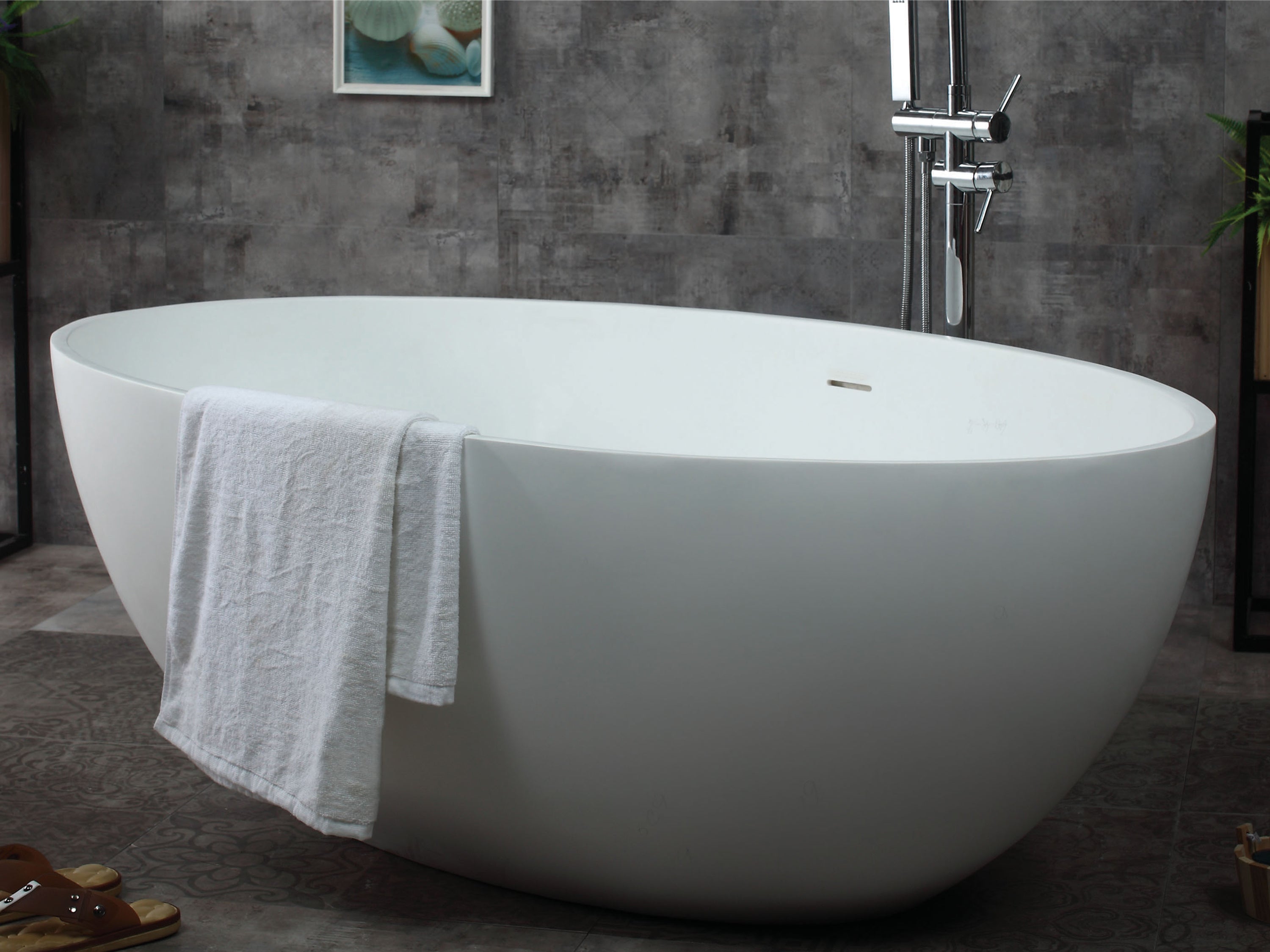 ALFI Brand - 67" White Oval Solid Surface Smooth Resin Soaking Bathtub | AB9941 ALFI Brand - 67" White Oval Solid Surface Smooth Resin Soaking Bathtub | AB9941