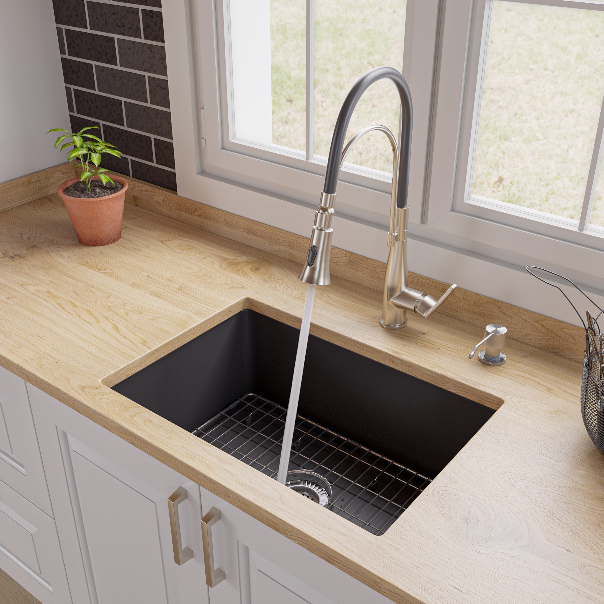ALFI Brand - Black Matte 27" x 18" Fireclay Undermount / Drop In Firelcay Kitchen Sink | ABF2718UD-BM ALFI Brand - Black Matte 27" x 18" Fireclay Undermount / Drop In Firelcay Kitchen Sink | ABF2718UD-BM