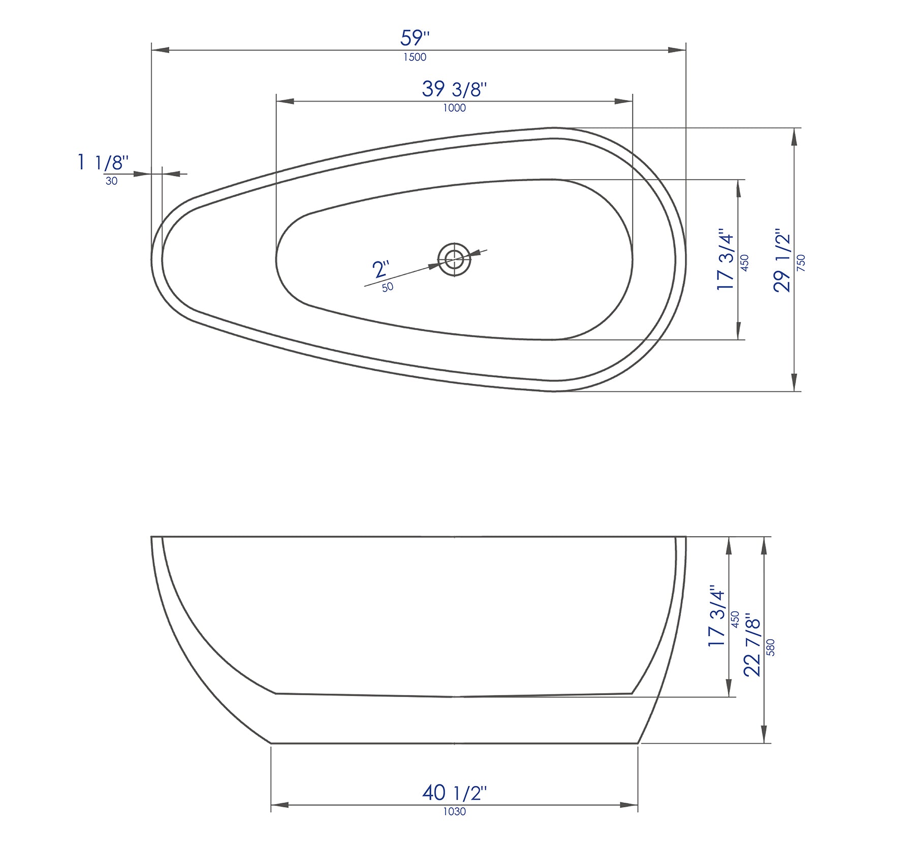 ALFI Brand - 59 inch White Oval Acrylic Free Standing Soaking Bathtub | AB8861 ALFI Brand - 59 inch White Oval Acrylic Free Standing Soaking Bathtub | AB8861