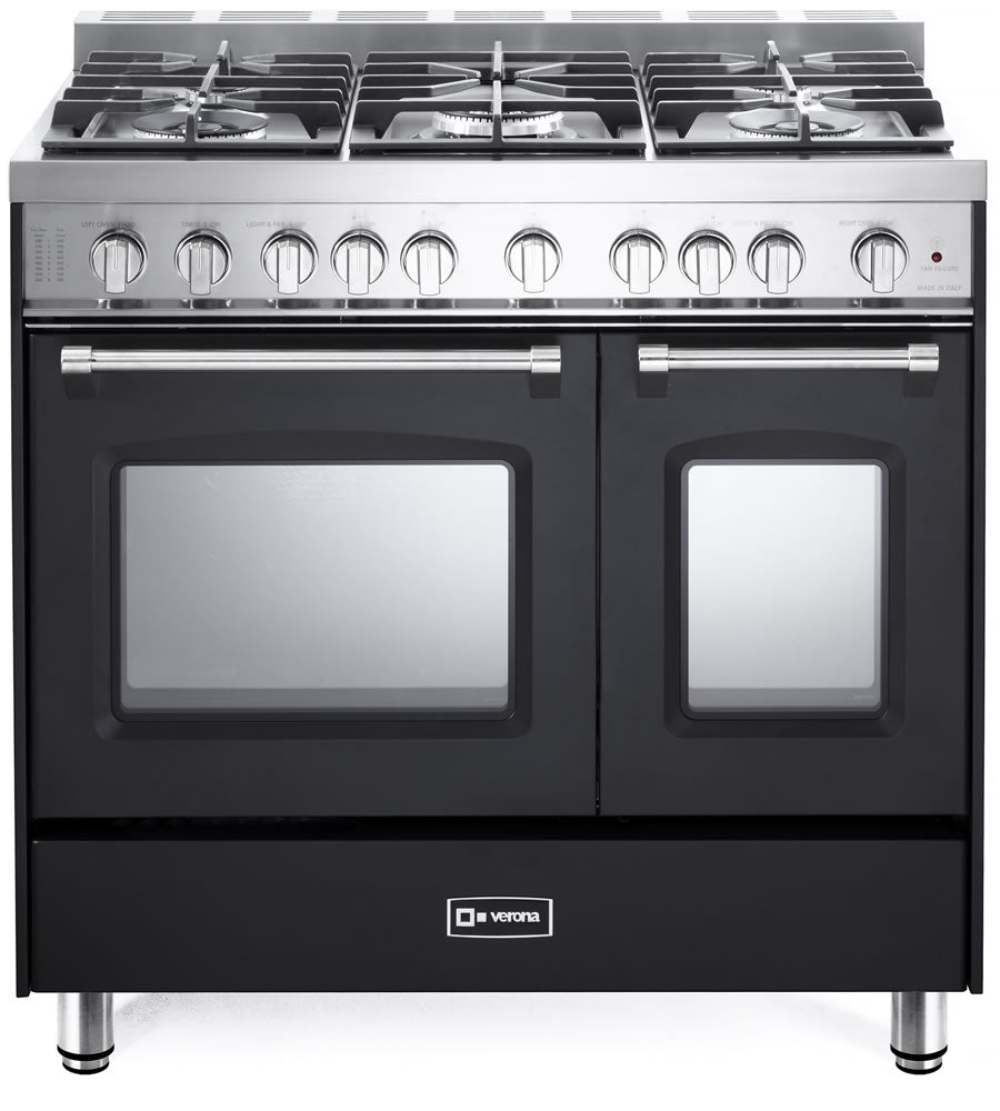 Verona - Prestige 36" Gas Double Oven Range - 5 Burners - Stainless Steel, Matte Black, White Verona - Prestige 36" Gas Double Oven Range - 5 Burners - Stainless Steel, Matte Black, White