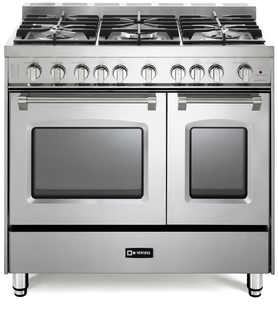 Verona - Prestige 36" Gas Double Oven Range - 5 Burners - Stainless Steel, Matte Black, White Verona - Prestige 36" Gas Double Oven Range - 5 Burners - Stainless Steel, Matte Black, White