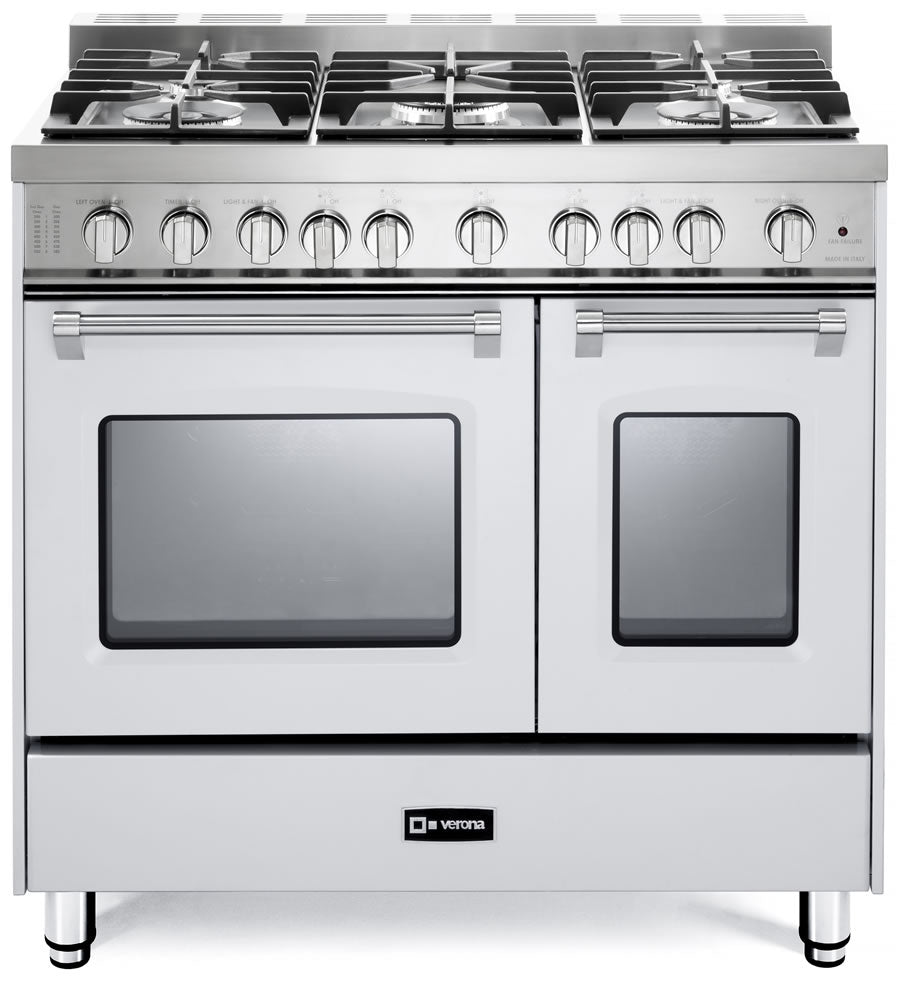 Verona - Prestige 36" Gas Double Oven Range - 5 Burners - Stainless Steel, Matte Black, White Verona - Prestige 36" Gas Double Oven Range - 5 Burners - Stainless Steel, Matte Black, White