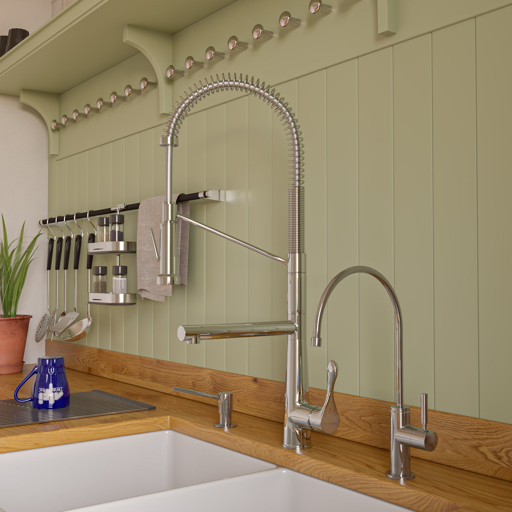 ALFI Brand - Polished Chrome Double Spout Commercial Spring Kitchen Faucet | ABKF3787-PC ALFI Brand - Polished Chrome Double Spout Commercial Spring Kitchen Faucet | ABKF3787-PC