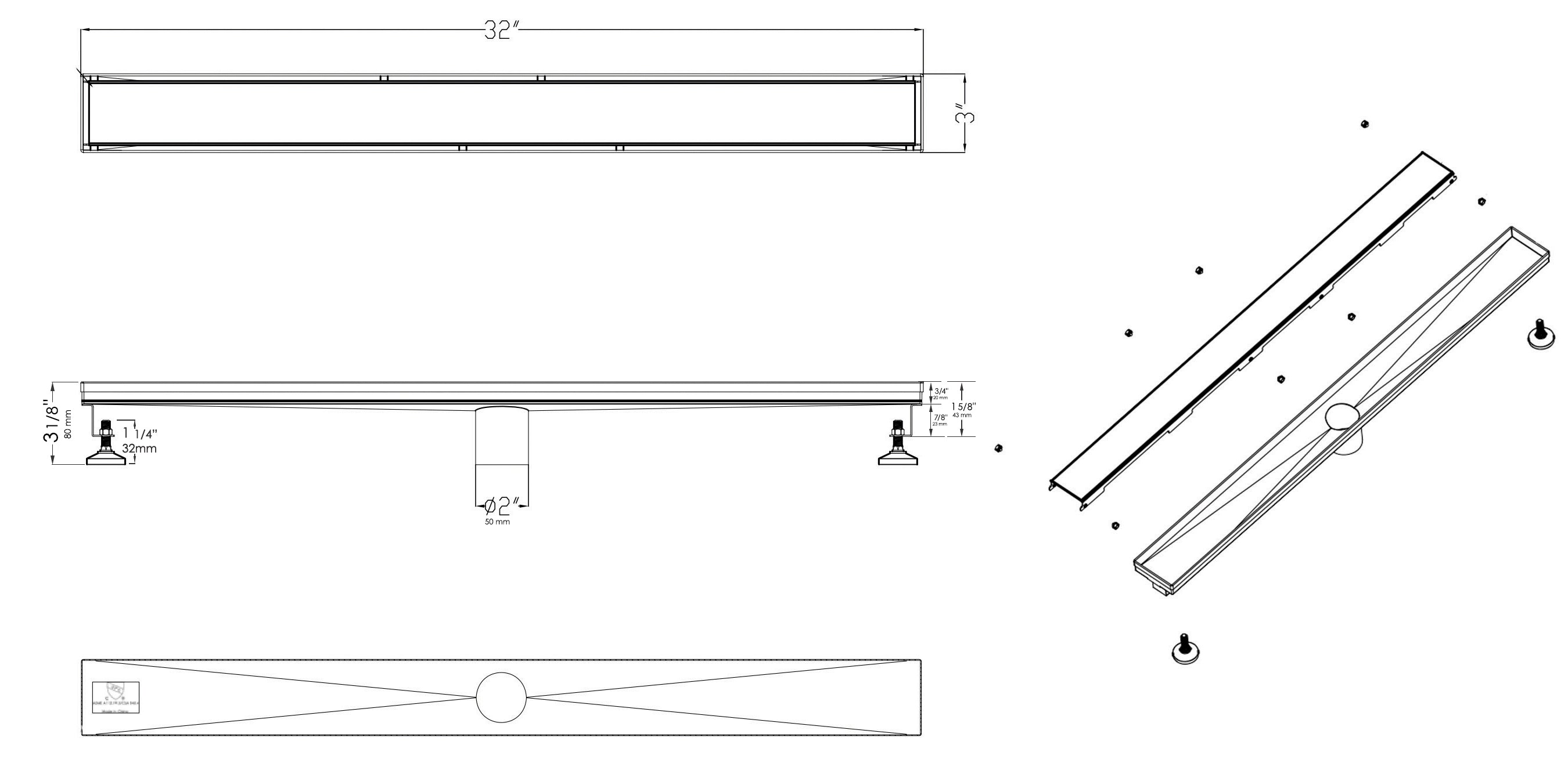 ALFI Brand - 32" Modern Brushed Stainless Steel Linear Shower Drain with Solid Cover | ABLD32B-BSS ALFI Brand - 32" Modern Brushed Stainless Steel Linear Shower Drain with Solid Cover | ABLD32B-BSS