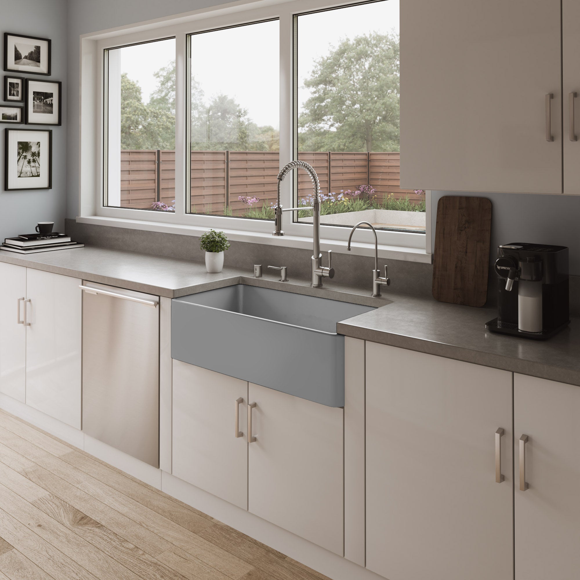 ALFI Brand - Gray Matte Smooth Apron 36" x 18" Single Bowl Fireclay Farm Sink | ABF3618-GM ALFI Brand - Gray Matte Smooth Apron 36" x 18" Single Bowl Fireclay Farm Sink | ABF3618-GM