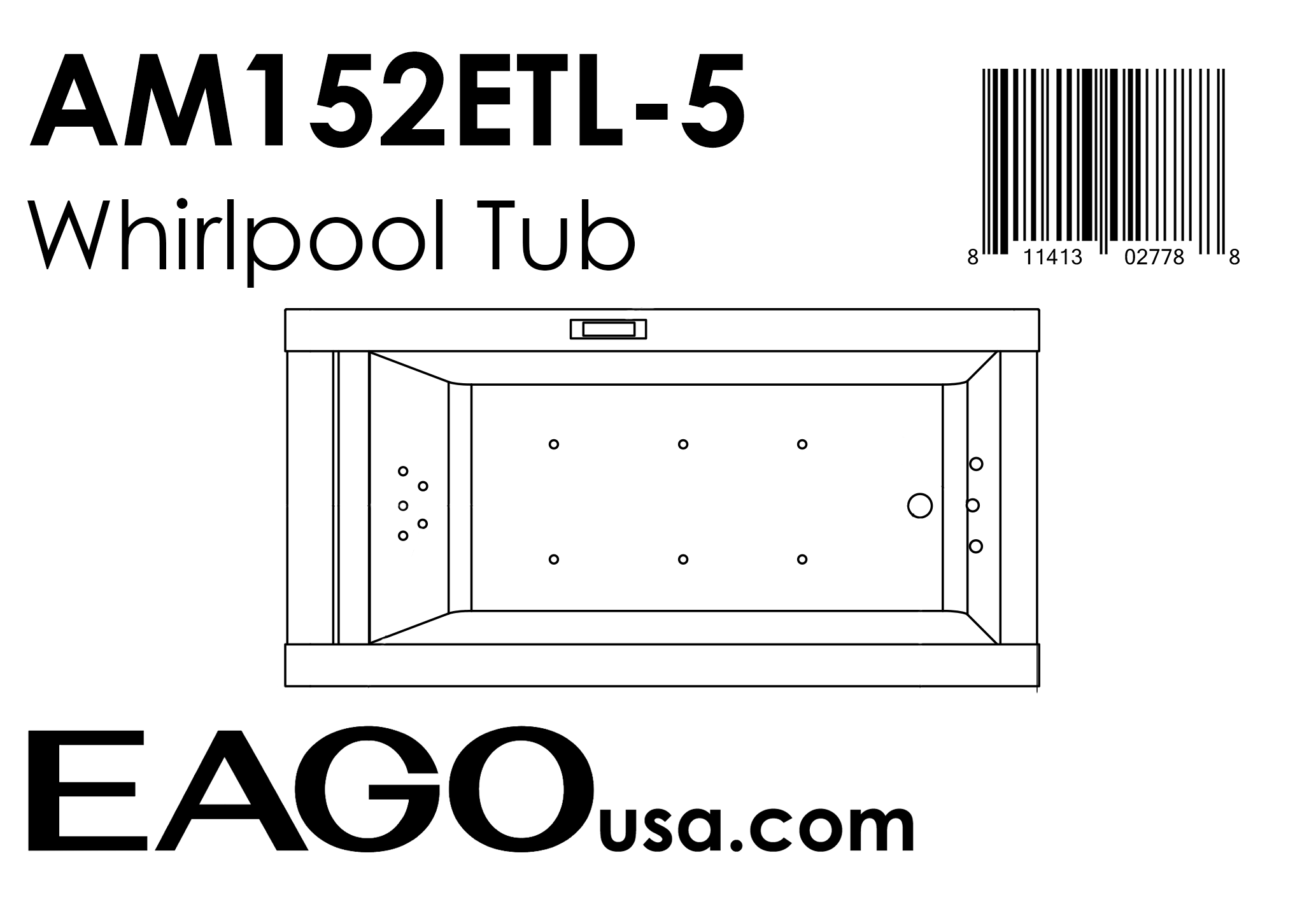 EAGO - 5 ft Clear Rectangular Acrylic Whirlpool Bathtub | AM152ETL-5 EAGO - 5 ft Clear Rectangular Acrylic Whirlpool Bathtub | AM152ETL-5