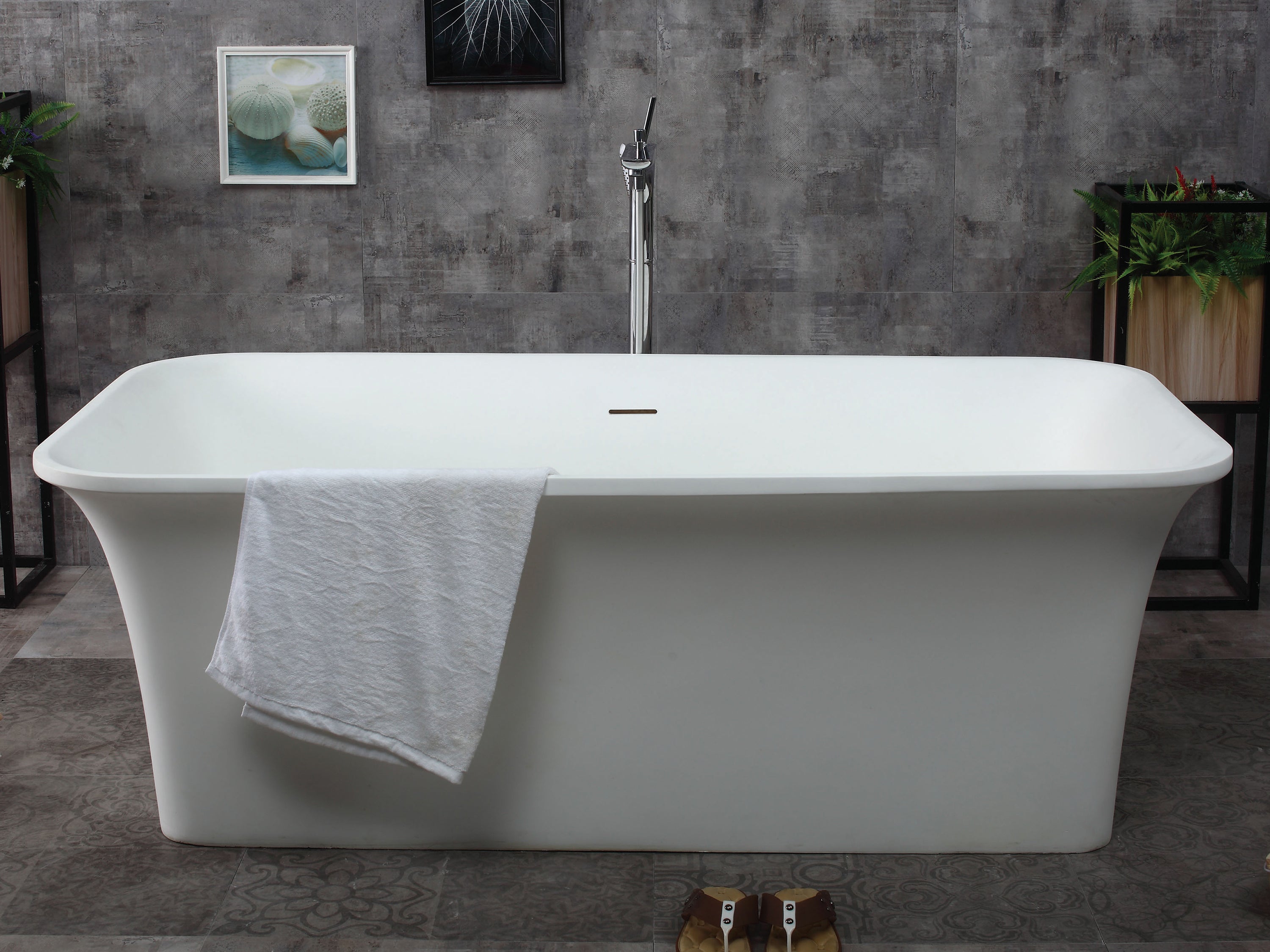 ALFI Brand - 67" White Rectangular Solid Surface Smooth Resin Soaking Bathtub | AB9942 ALFI Brand - 67" White Rectangular Solid Surface Smooth Resin Soaking Bathtub | AB9942
