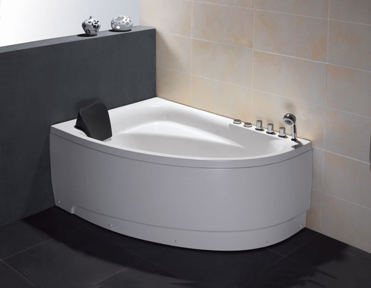 EAGO - 5' Single Person Corner White Acrylic Whirlpool Bath Tub - Drain on Right | AM161-R EAGO - 5' Single Person Corner White Acrylic Whirlpool Bath Tub - Drain on Right | AM161-R