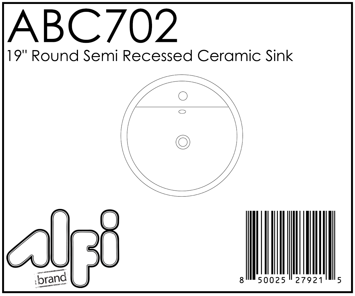 ALFI Brand - White 19" Round Semi Recessed Ceramic Sink with Faucet Hole | ABC702 ALFI Brand - White 19" Round Semi Recessed Ceramic Sink with Faucet Hole | ABC702
