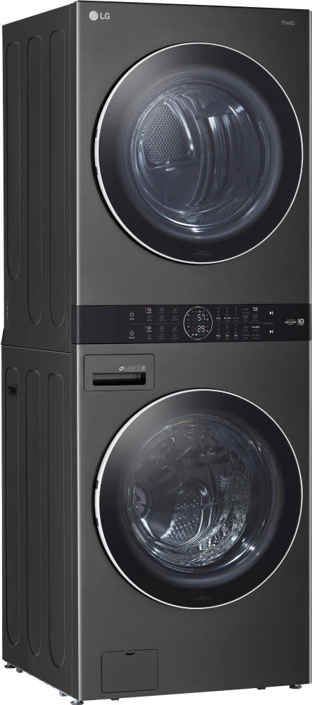 LG - 27 in. WashTower Laundry Center with 4.5 cu. ft. Front Load Washer & 7.4 cu. ft. Electric Dryer with Steam, Black Steel - WKEX200HBA