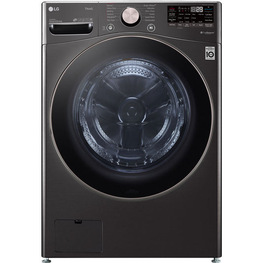 LG - 27 in. 4.5 cu. ft. Ultra Large Capacity Black Steel Smart Front Load Washing Machine and LG - 4.2 Cu. Ft. Graphite Steel Compact Electric Dryer