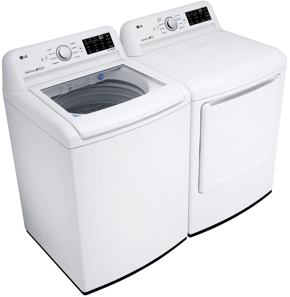 LG - 4.5 Cu. Ft. High-Efficiency Top-Load Washer and LG - 7.3 Cu. Ft. Ultra Large High Efficiency White Gas Dryer LG - 4.5 Cu. Ft. High-Efficiency Top-Load Washer and LG - 7.3 Cu. Ft. Ultra Large High Efficiency White Gas Dryer