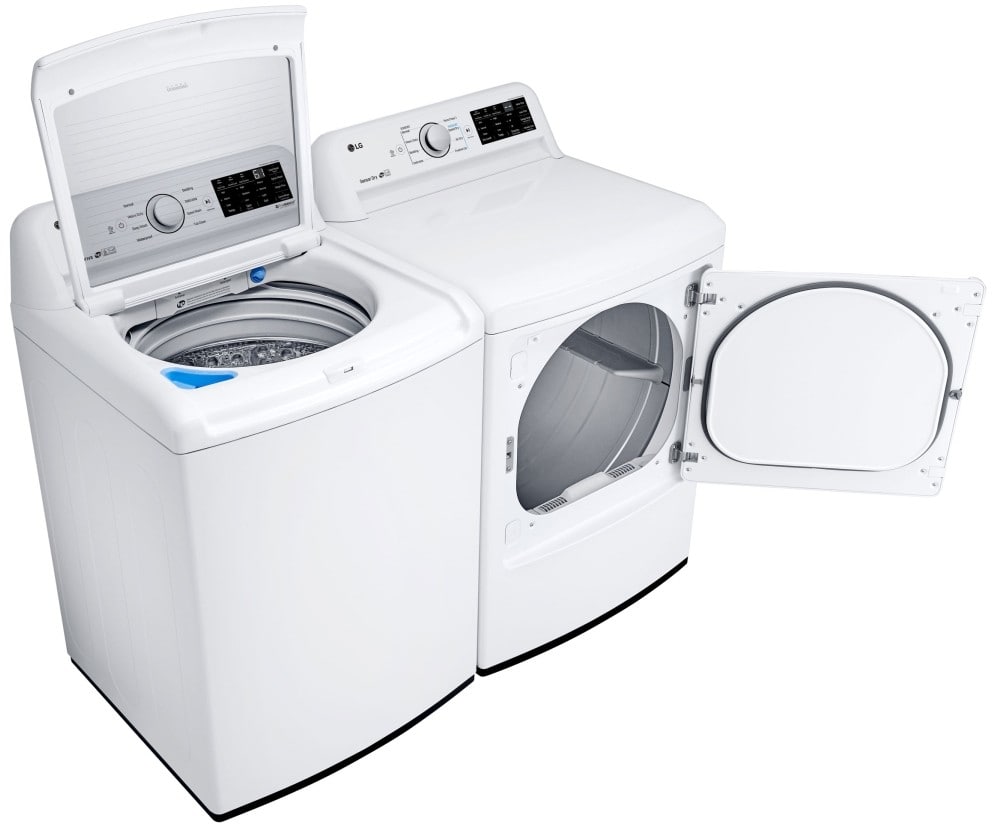 LG - 4.5 Cu. Ft. High-Efficiency Top-Load Washer and LG - 7.3 Cu. Ft. Ultra Large High Efficiency White Gas Dryer LG - 4.5 Cu. Ft. High-Efficiency Top-Load Washer and LG - 7.3 Cu. Ft. Ultra Large High Efficiency White Gas Dryer