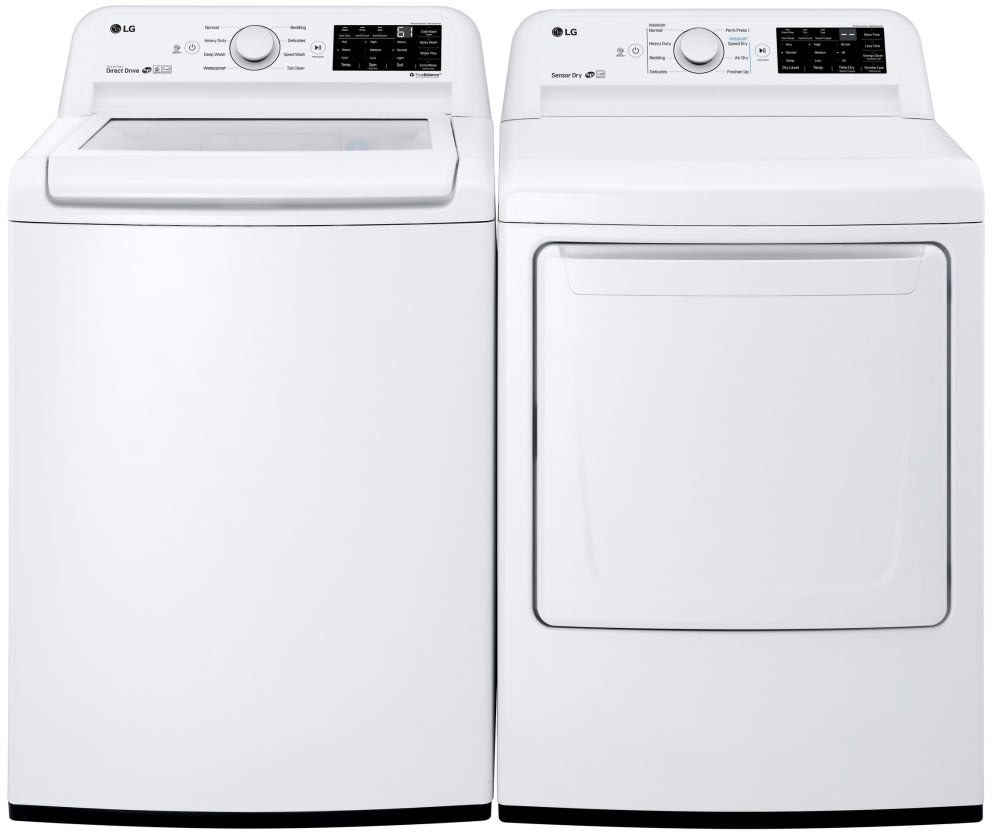 LG - 4.5 Cu. Ft. High-Efficiency Top-Load Washer and LG - 7.3 Cu. Ft. Ultra Large High Efficiency White Gas Dryer LG - 4.5 Cu. Ft. High-Efficiency Top-Load Washer and LG - 7.3 Cu. Ft. Ultra Large High Efficiency White Gas Dryer