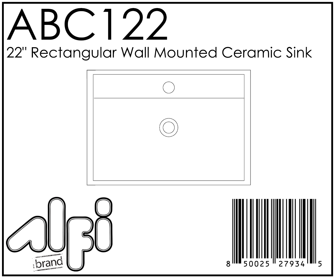 ALFI Brand - White 22" Rectangular Wall Mounted Ceramic Sink with Faucet Hole | ABC122 ALFI Brand - White 22" Rectangular Wall Mounted Ceramic Sink with Faucet Hole | ABC122