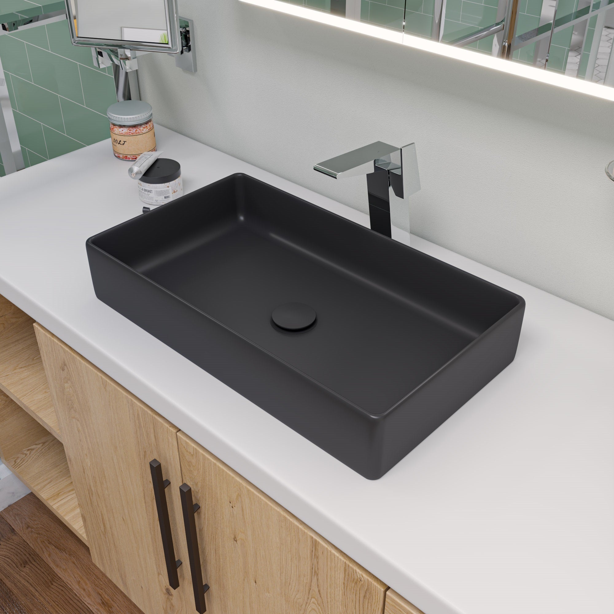 ALFI Brand - Black Matte 24" Modern Rectangular Above Mount Ceramic Sink | ABC902-BM ALFI Brand - Black Matte 24" Modern Rectangular Above Mount Ceramic Sink | ABC902-BM