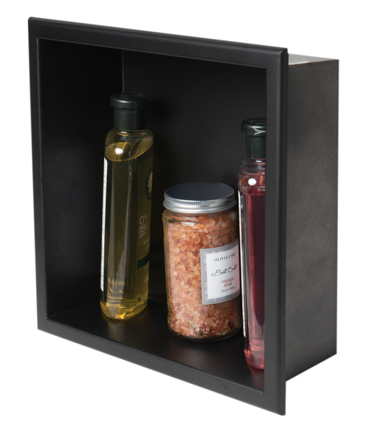 ALFI Brand - 12" x 12" Black Matte Stainless Steel Square Single Shelf Bath Shower Niche | ABNC1212-BLA