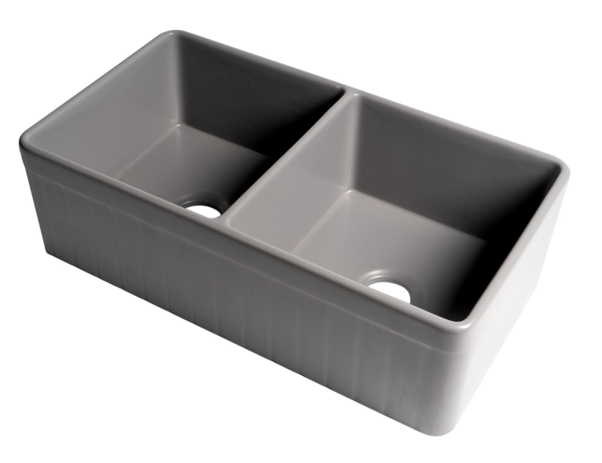 ALFI Brand - Gray Matte Smooth Apron 33" x 18" Double Bowl Fireclay Farm Sink | ABF3318D-GM ALFI Brand - Gray Matte Smooth Apron 33" x 18" Double Bowl Fireclay Farm Sink | ABF3318D-GM