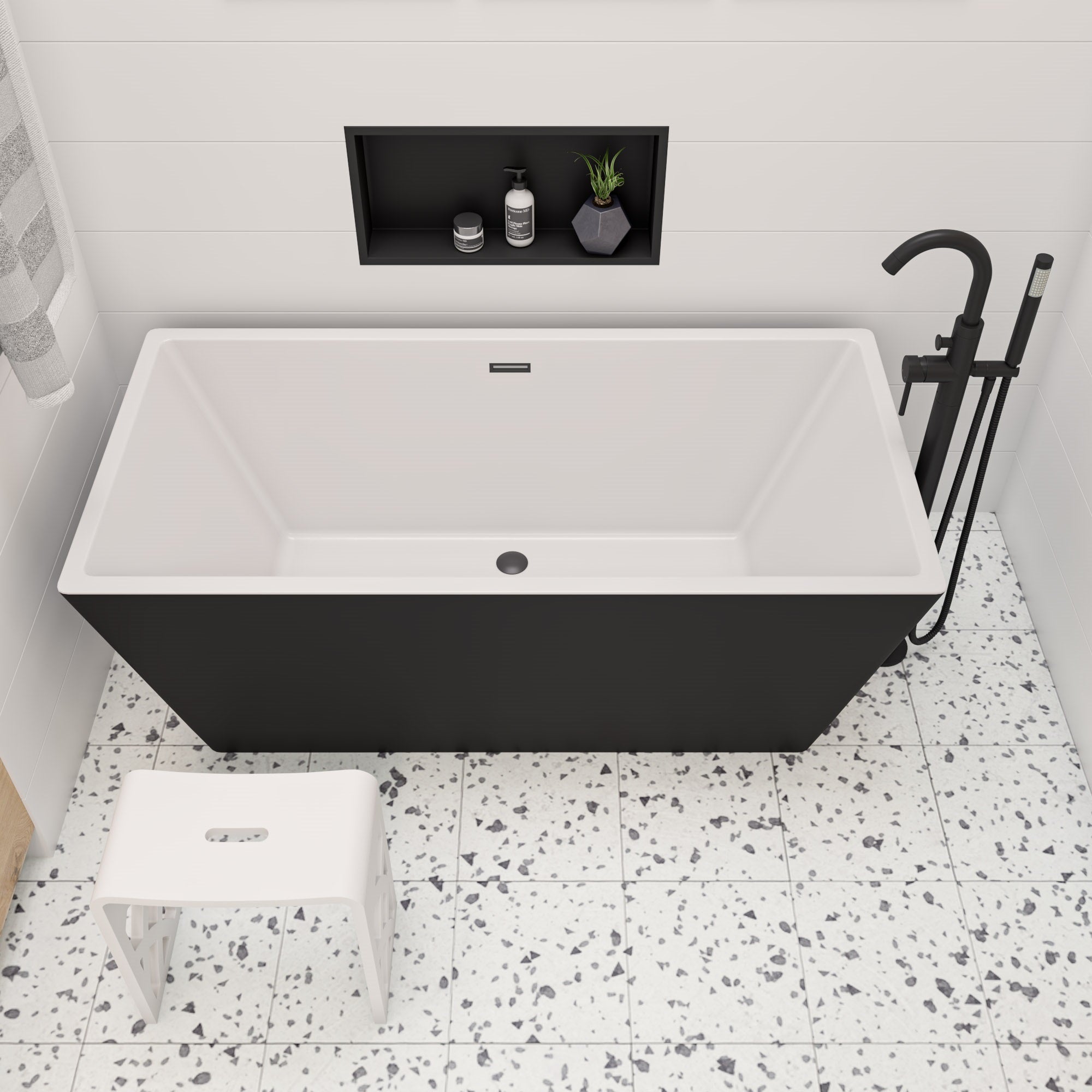 ALFI Brand - 59 inch Black & White Rectangular Acrylic Free Standing Soaking Bathtub | AB8834 ALFI Brand - 59 inch Black & White Rectangular Acrylic Free Standing Soaking Bathtub | AB8834
