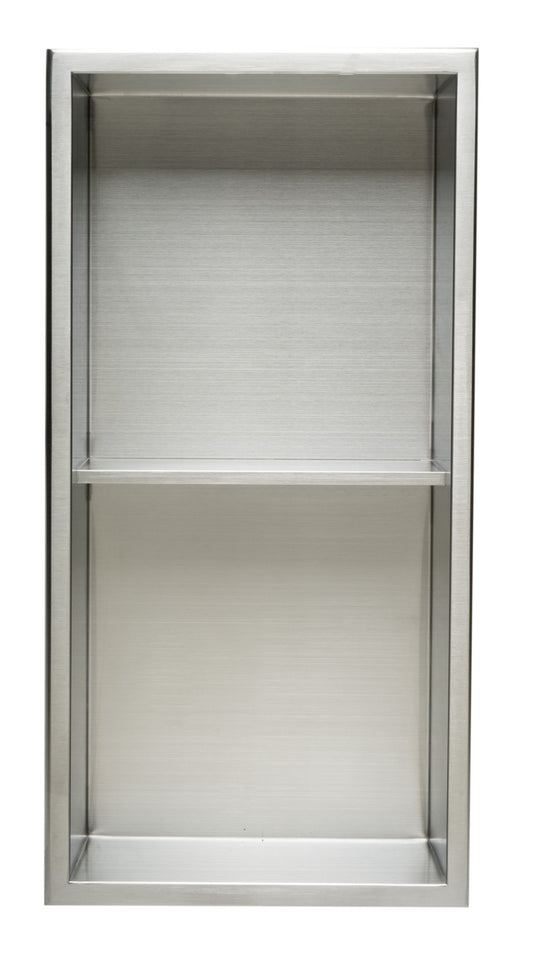 ALFI Brand - 12 x 24 Brushed Stainless Steel Vertical Double Shelf Bath Shower Niche | ABN1224-BSS