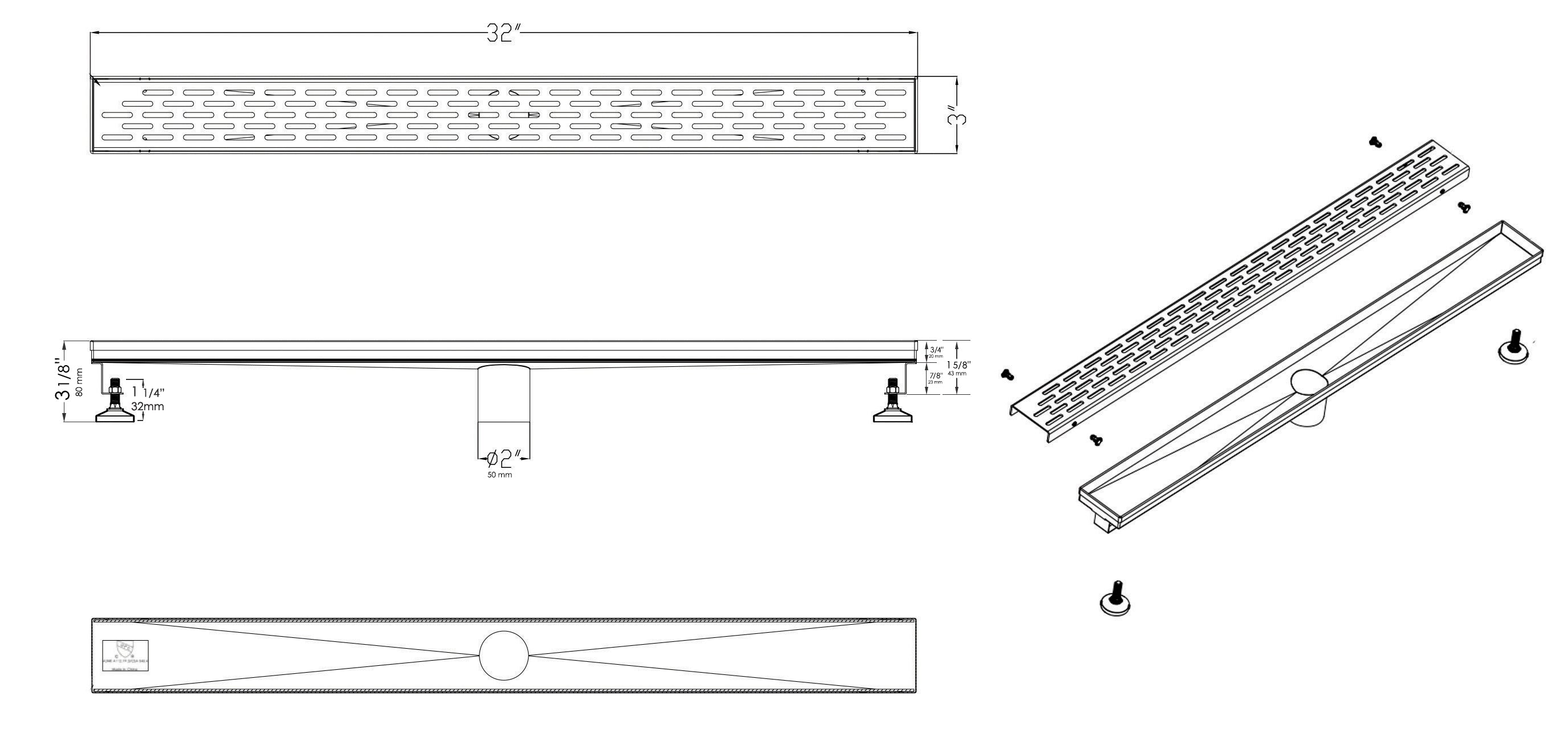 ALFI Brand - 32" Modern Stainless Steel Linear Shower Drain with Groove Holes | ABLD32C-BSS ALFI Brand - 32" Modern Stainless Steel Linear Shower Drain with Groove Holes | ABLD32C-BSS