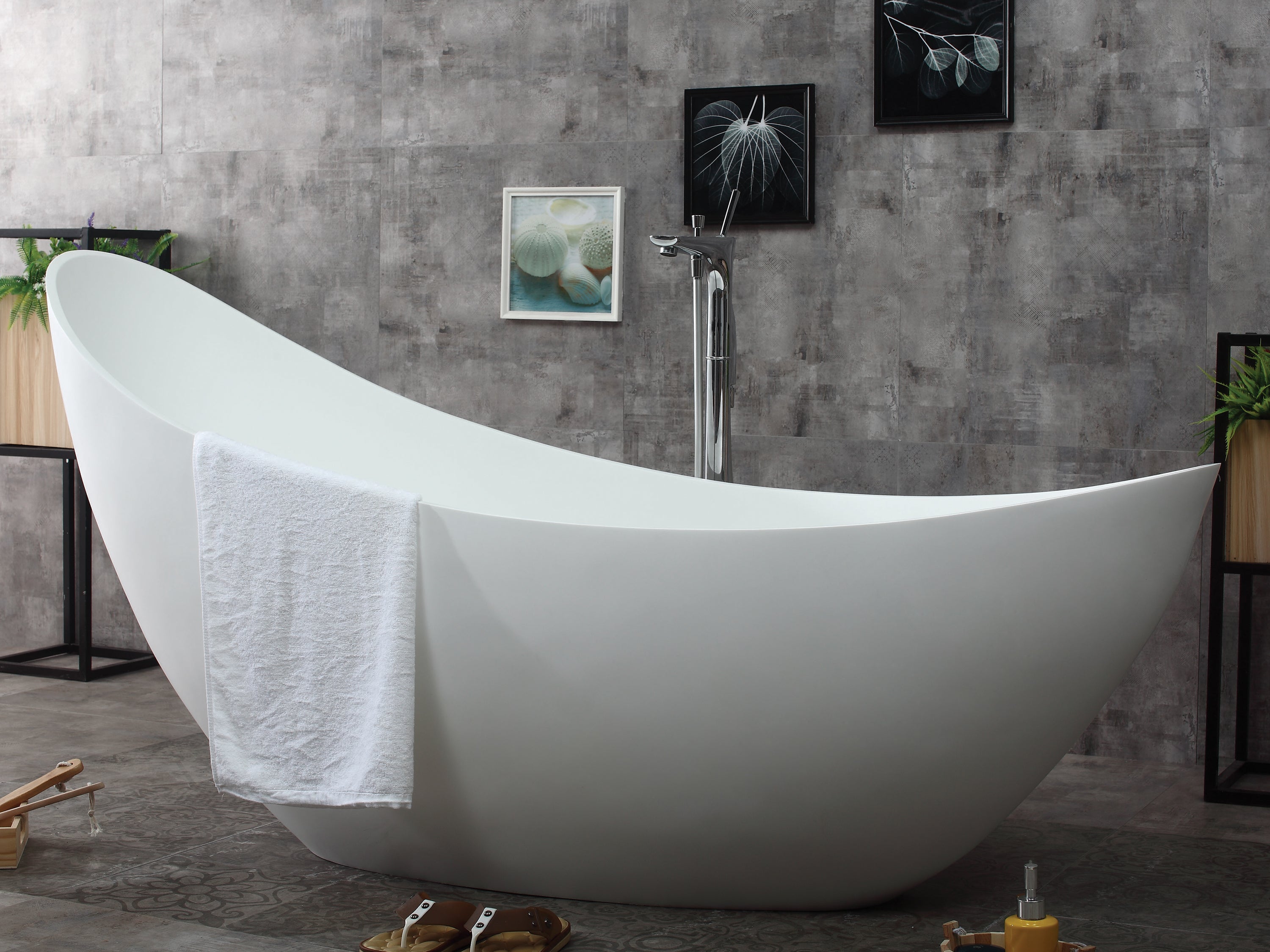 ALFI Brand - 73" White Solid Surface Smooth Resin Soaking Slipper Bathtub | AB9951 ALFI Brand - 73" White Solid Surface Smooth Resin Soaking Slipper Bathtub | AB9951