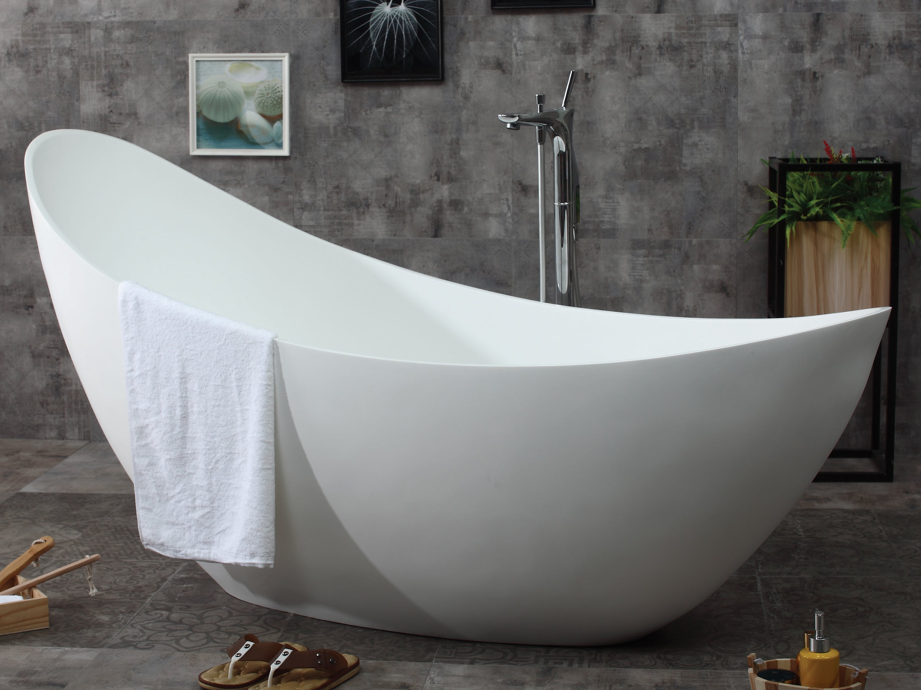 ALFI Brand - 73" White Solid Surface Smooth Resin Soaking Slipper Bathtub | AB9951 ALFI Brand - 73" White Solid Surface Smooth Resin Soaking Slipper Bathtub | AB9951