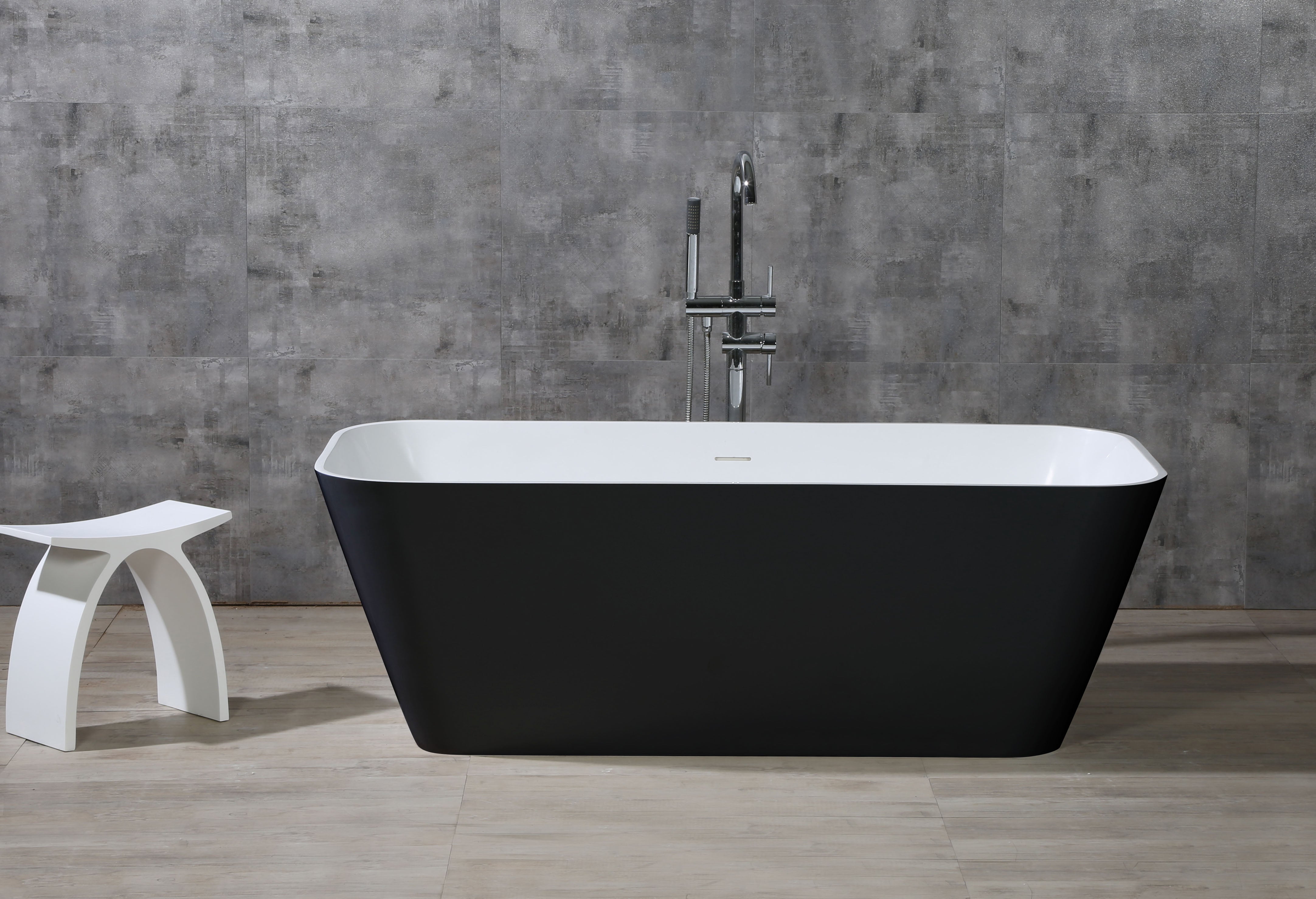ALFI Brand - 67" Black & White Matte Rectangular Solid Surface Resin Soaking Bathtub | AB9952BM ALFI Brand - 67" Black & White Matte Rectangular Solid Surface Resin Soaking Bathtub | AB9952BM