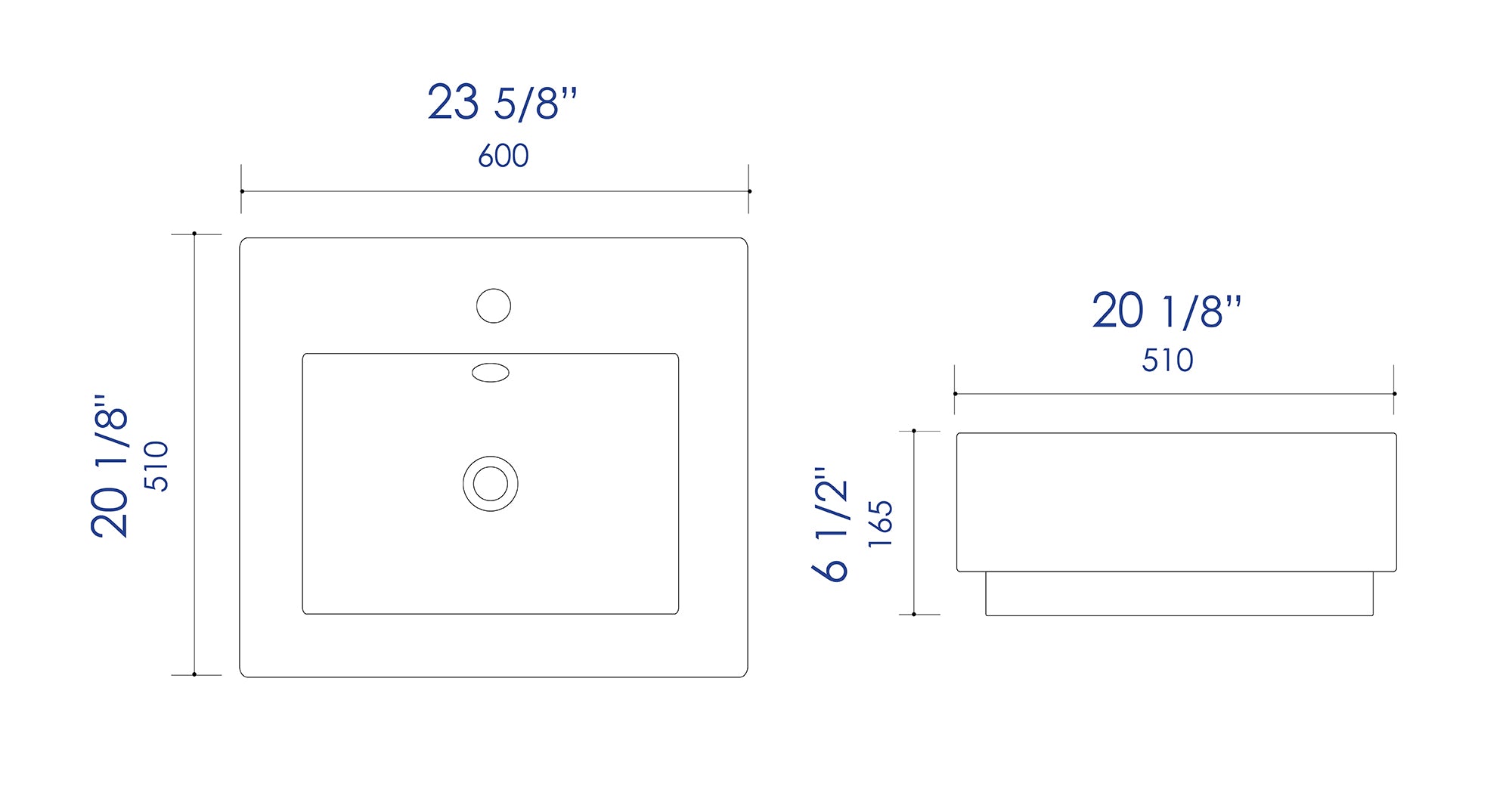 ALFI Brand - White 24" Rectangular Semi Recessed Ceramic Sink with Faucet Hole | ABC701 ALFI Brand - White 24" Rectangular Semi Recessed Ceramic Sink with Faucet Hole | ABC701