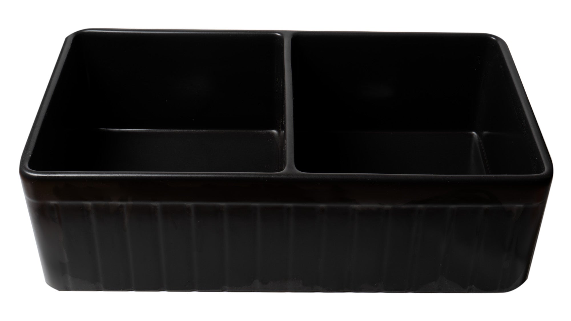 ALFI Brand - Black Matte Smooth Apron 33" x 18" Double Bowl Fireclay Farm Sink | ABF3318D-BM ALFI Brand - Black Matte Smooth Apron 33" x 18" Double Bowl Fireclay Farm Sink | ABF3318D-BM