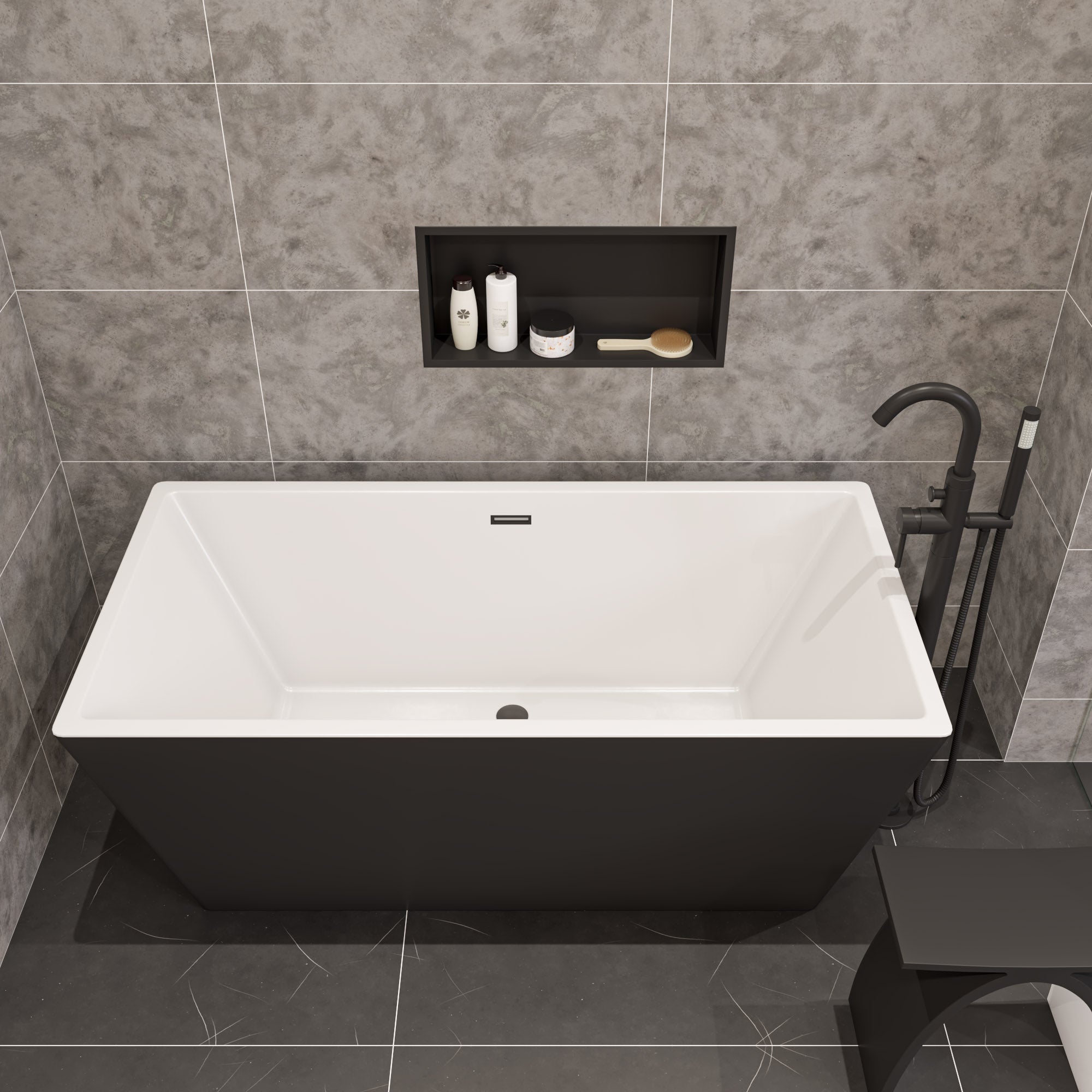ALFI Brand - 59 inch Black & White Rectangular Acrylic Free Standing Soaking Bathtub | AB8834 ALFI Brand - 59 inch Black & White Rectangular Acrylic Free Standing Soaking Bathtub | AB8834