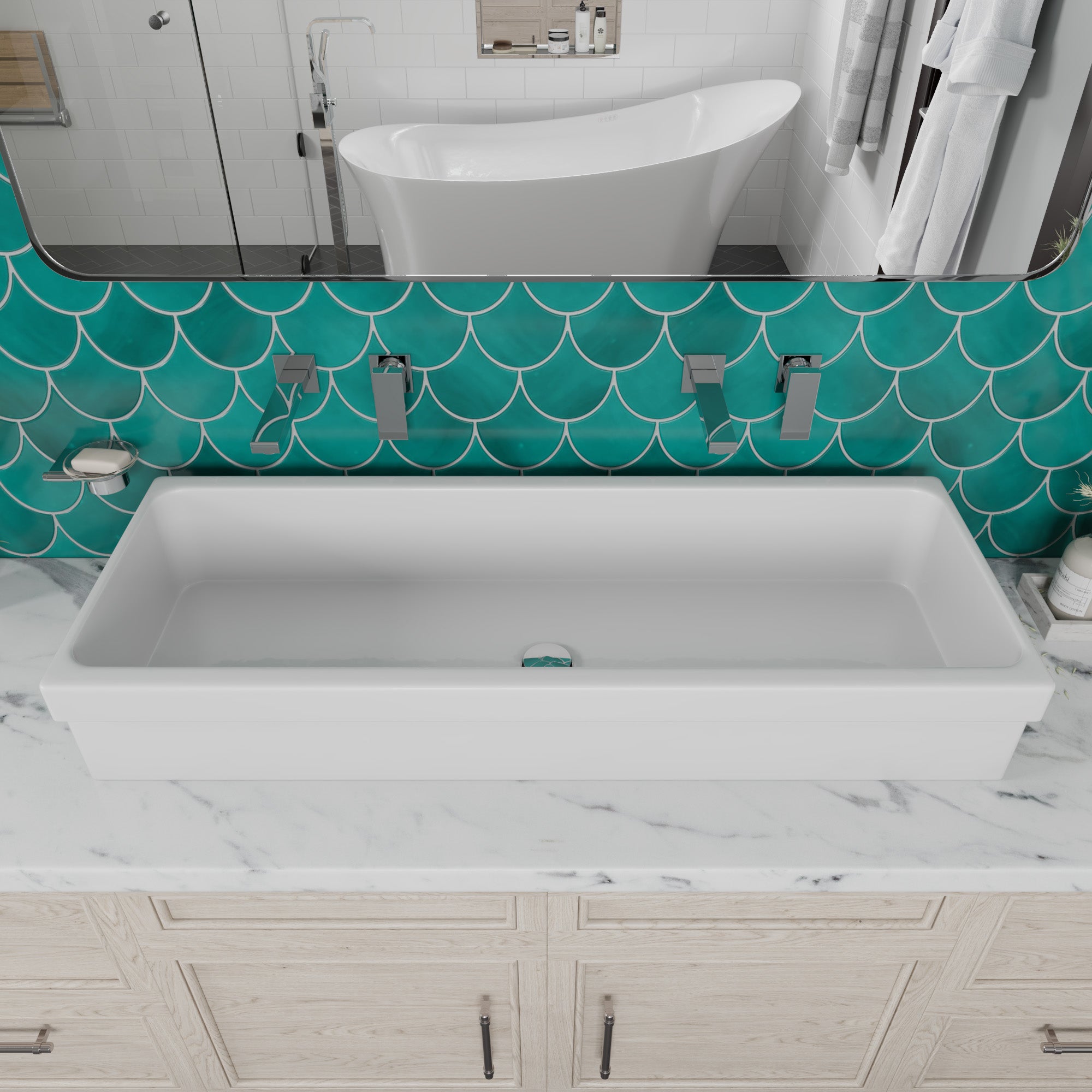 ALFI Brand - 48" White Above Mount Fireclay Bath Trough Sink | AB48TR ALFI Brand - 48" White Above Mount Fireclay Bath Trough Sink | AB48TR