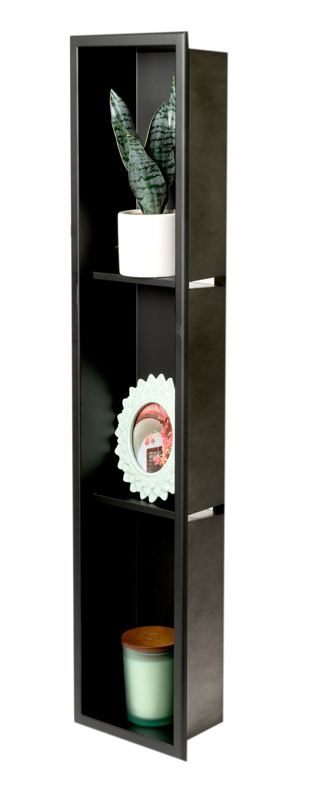 ALFI Brand - 8" x 36" Black Matte Stainless Steel Vertical Triple Shelf Bath Shower Niche | ABNC0836-BLA ALFI Brand - 8" x 36" Black Matte Stainless Steel Vertical Triple Shelf Bath Shower Niche | ABNC0836-BLA