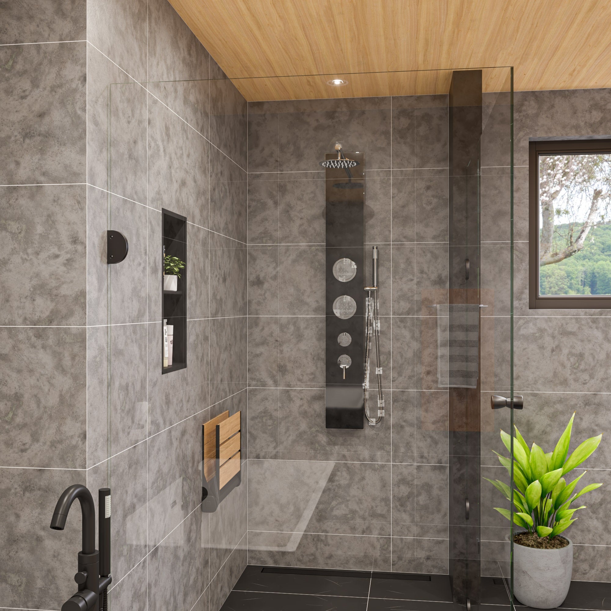 ALFI Brand - 12 x 24 Black Matte Stainless Steel Vertical Double Shelf Bath Shower Niche | ABNC1224-BLA ALFI Brand - 12 x 24 Black Matte Stainless Steel Vertical Double Shelf Bath Shower Niche | ABNC1224-BLA