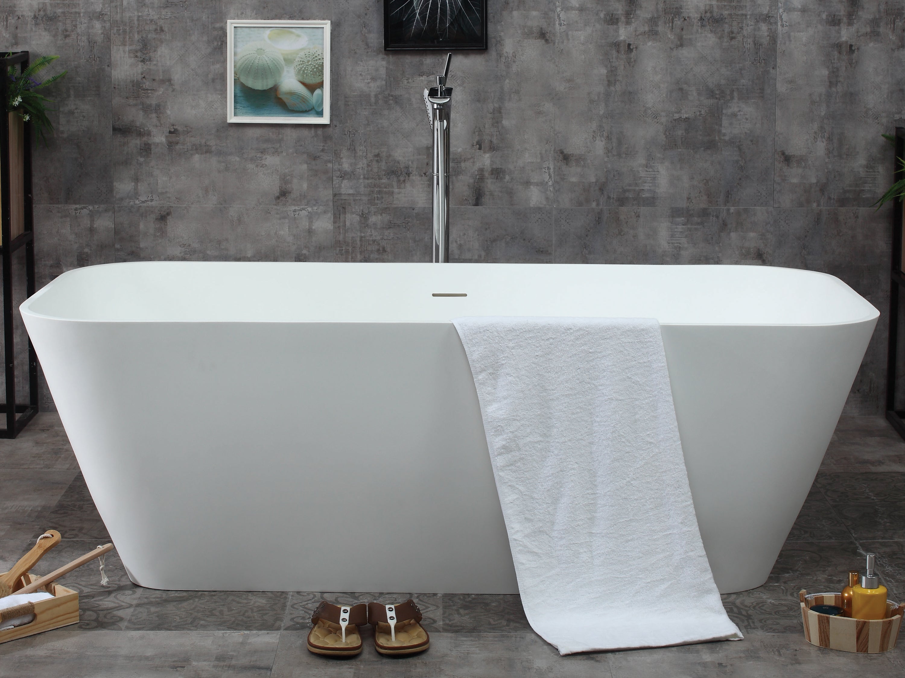 ALFI Brand - 67" White Rectangular Solid Surface Smooth Resin Soaking Bathtub | AB9952 ALFI Brand - 67" White Rectangular Solid Surface Smooth Resin Soaking Bathtub | AB9952