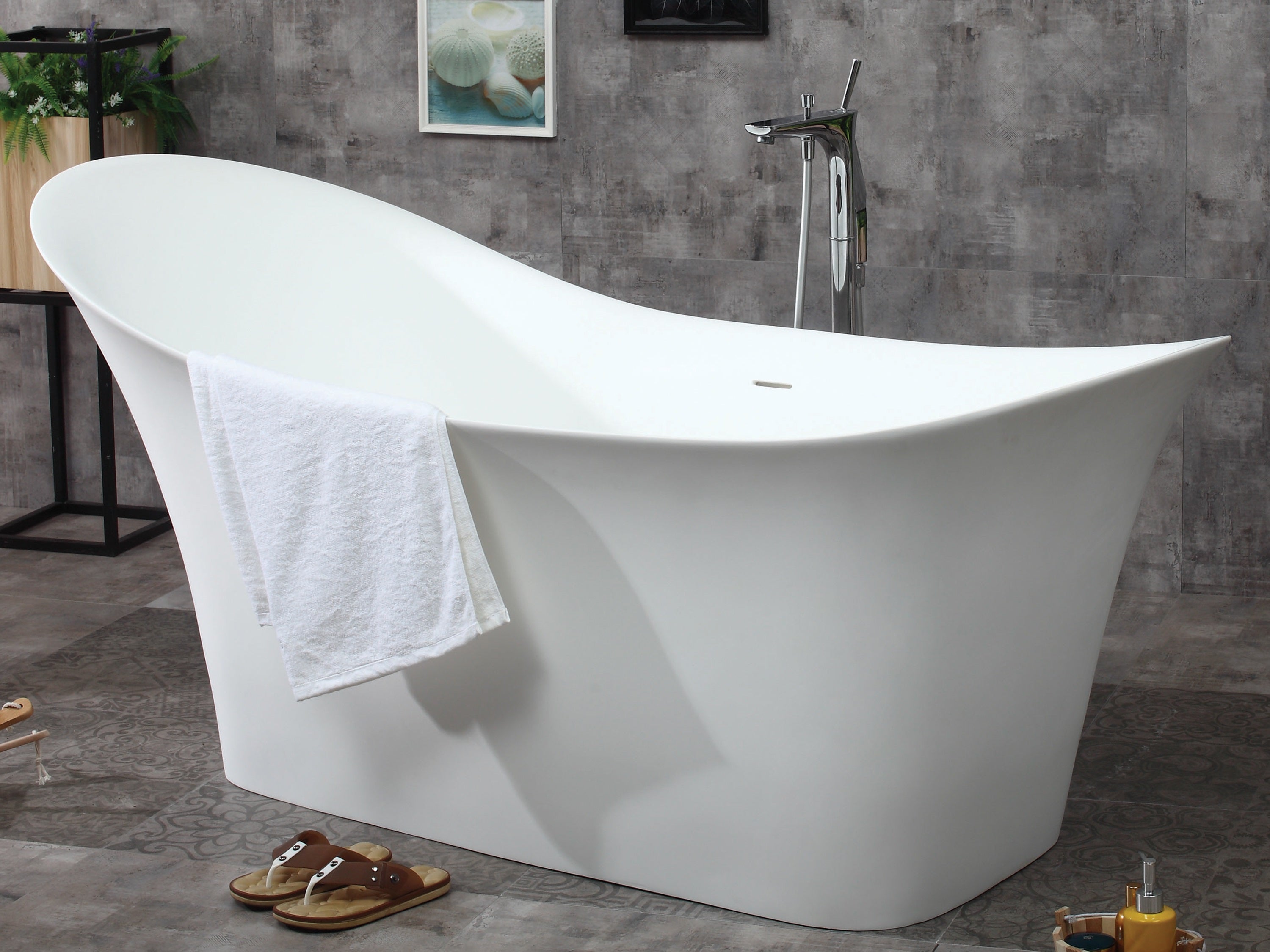 ALFI Brand - 74" White Solid Surface Smooth Resin Soaking Slipper Bathtub | AB9915 ALFI Brand - 74" White Solid Surface Smooth Resin Soaking Slipper Bathtub | AB9915