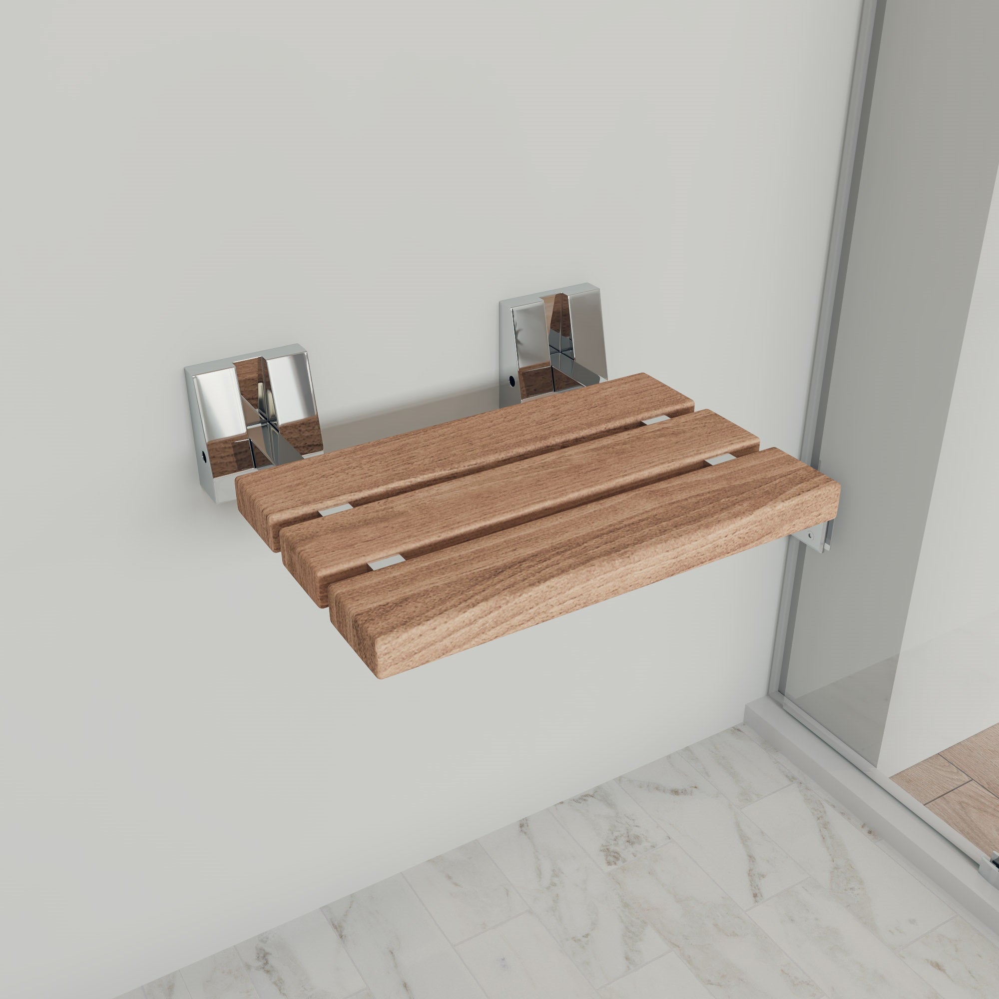 ALFI Brand - Polished Chrome 16" Folding Teak Wood Shower Seat Bench | ABS16S-PC ALFI Brand - Polished Chrome 16" Folding Teak Wood Shower Seat Bench | ABS16S-PC