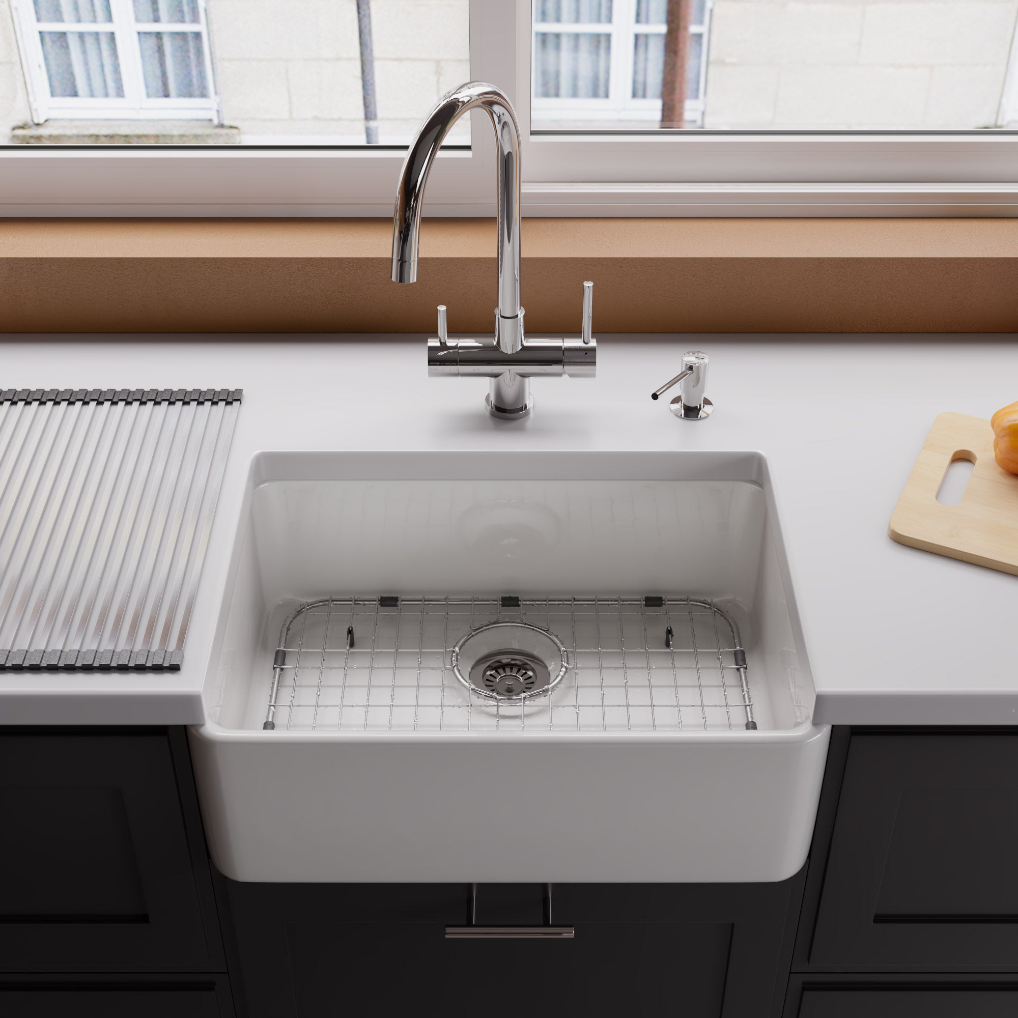 ALFI Brand - White 23" Smooth Apron Fireclay Single Bowl Farmhouse Kitchen Sink | AB503-W ALFI Brand - White 23" Smooth Apron Fireclay Single Bowl Farmhouse Kitchen Sink | AB503-W
