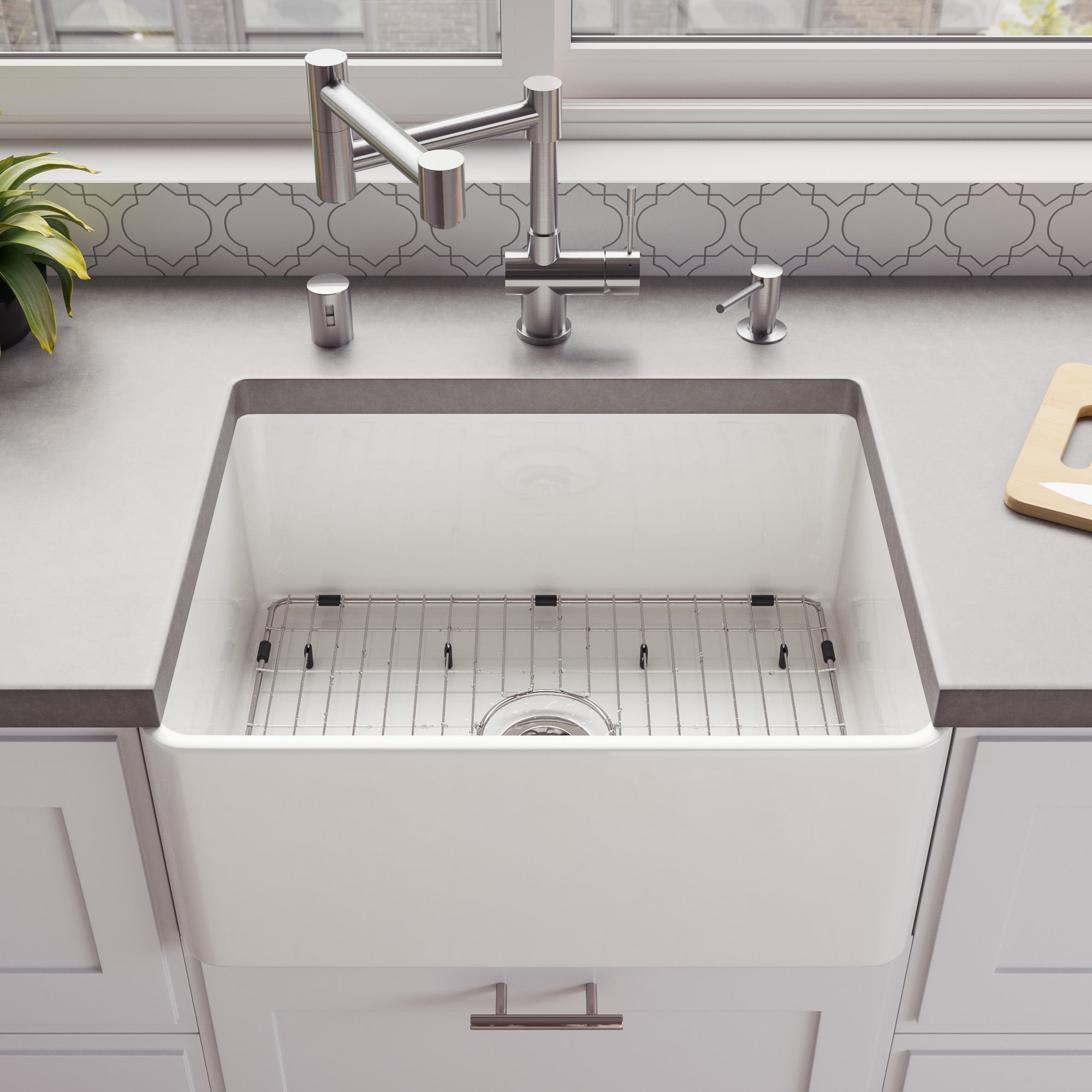 ALFI Brand - 24" White Thin Wall Single Bowl Smooth Apron Fireclay Kitchen Farm Sink | ABF2418-W ALFI Brand - 24" White Thin Wall Single Bowl Smooth Apron Fireclay Kitchen Farm Sink | ABF2418-W