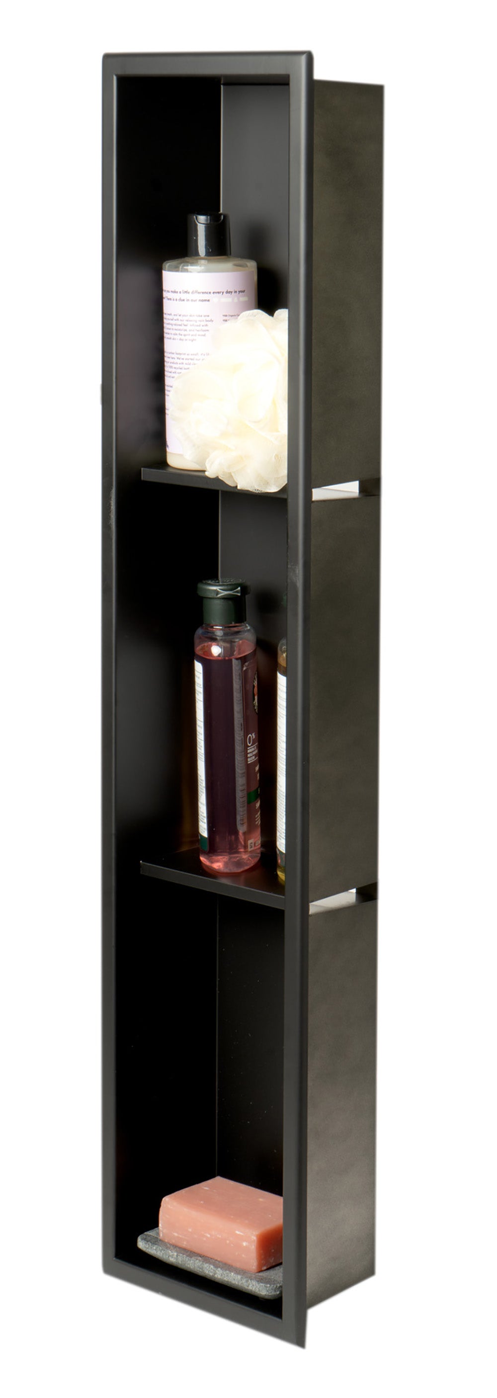 ALFI Brand - 8" x 36" Black Matte Stainless Steel Vertical Triple Shelf Bath Shower Niche | ABNC0836-BLA ALFI Brand - 8" x 36" Black Matte Stainless Steel Vertical Triple Shelf Bath Shower Niche | ABNC0836-BLA