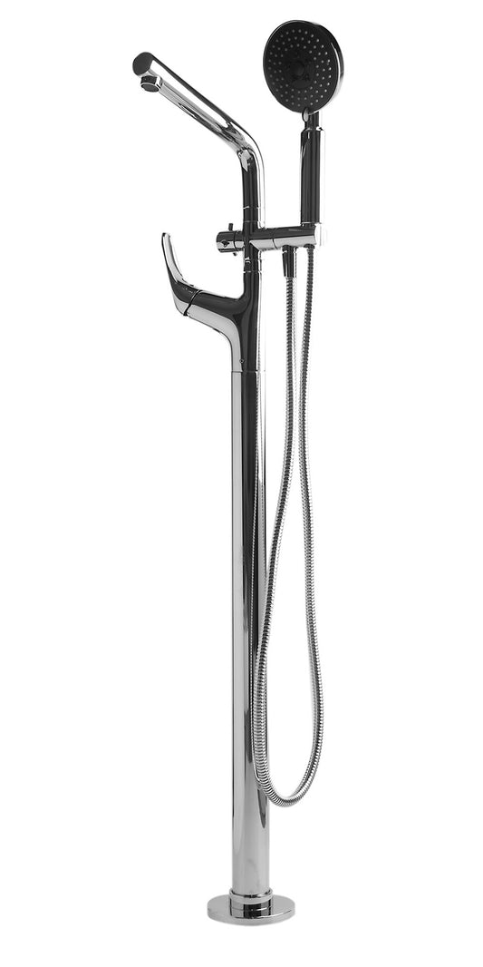 ALFI Brand - Polished Chrome Floor Mounted Tub Filler + Mixer /w additional Hand Held Shower Head | AB2758-PC