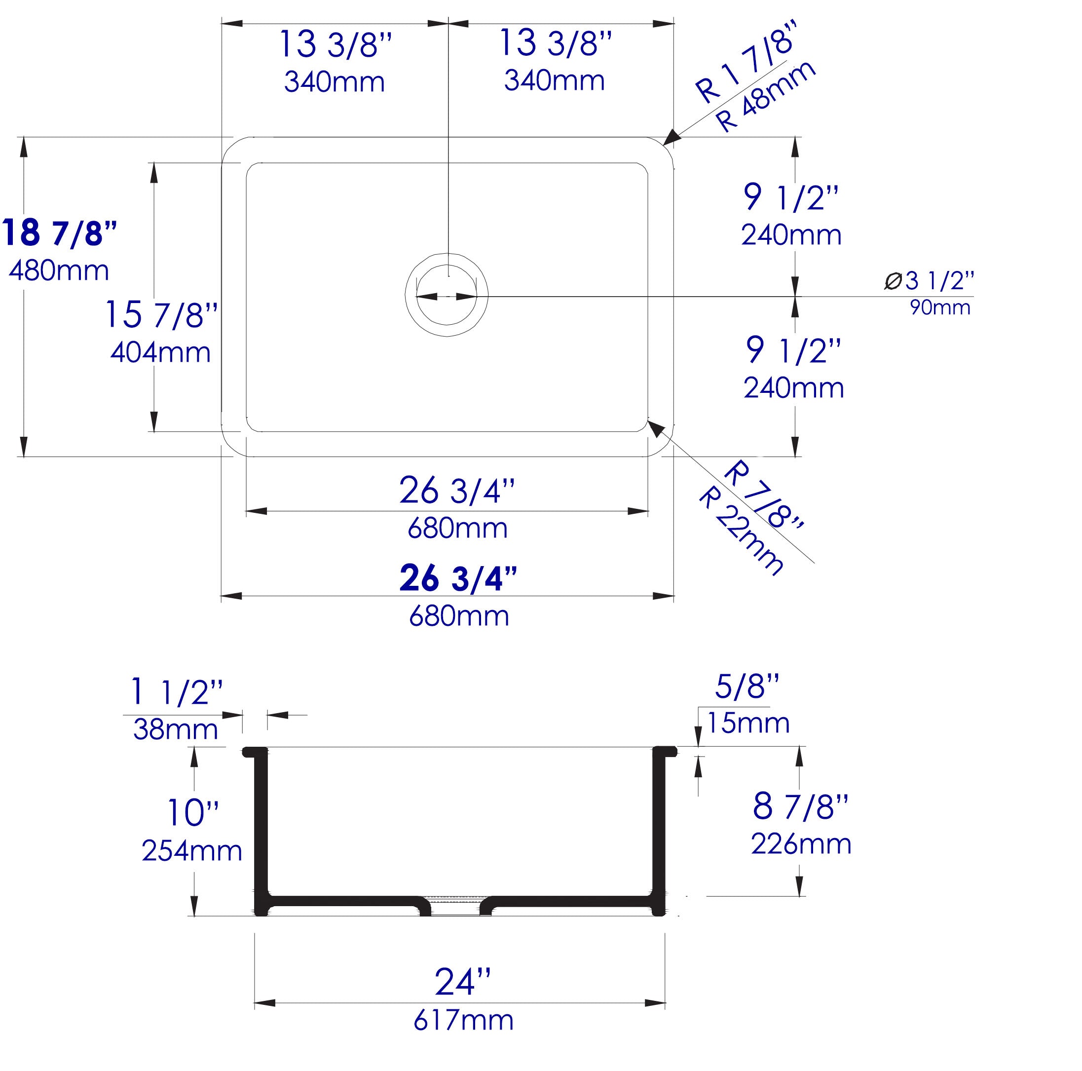 ALFI Brand - Gray Matte 27" x 18" Fireclay Undermount / Drop In Firelcay Kitchen Sink | ABF2718UD-GM ALFI Brand - Gray Matte 27" x 18" Fireclay Undermount / Drop In Firelcay Kitchen Sink | ABF2718UD-GM
