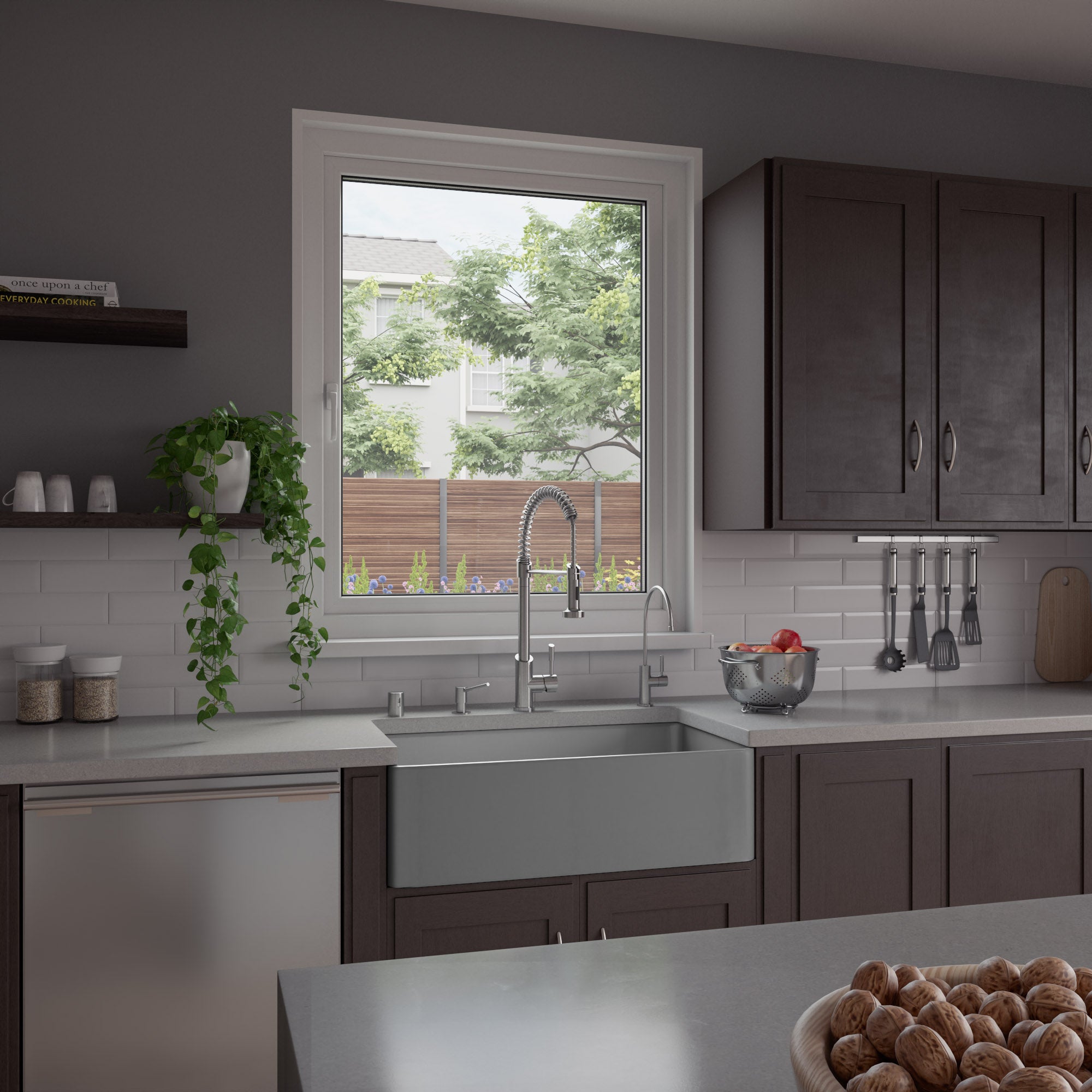 ALFI Brand - Gray Matte Smooth Apron 33" x 18" Single Bowl Fireclay Farm Sink | ABF3318S-GM ALFI Brand - Gray Matte Smooth Apron 33" x 18" Single Bowl Fireclay Farm Sink | ABF3318S-GM