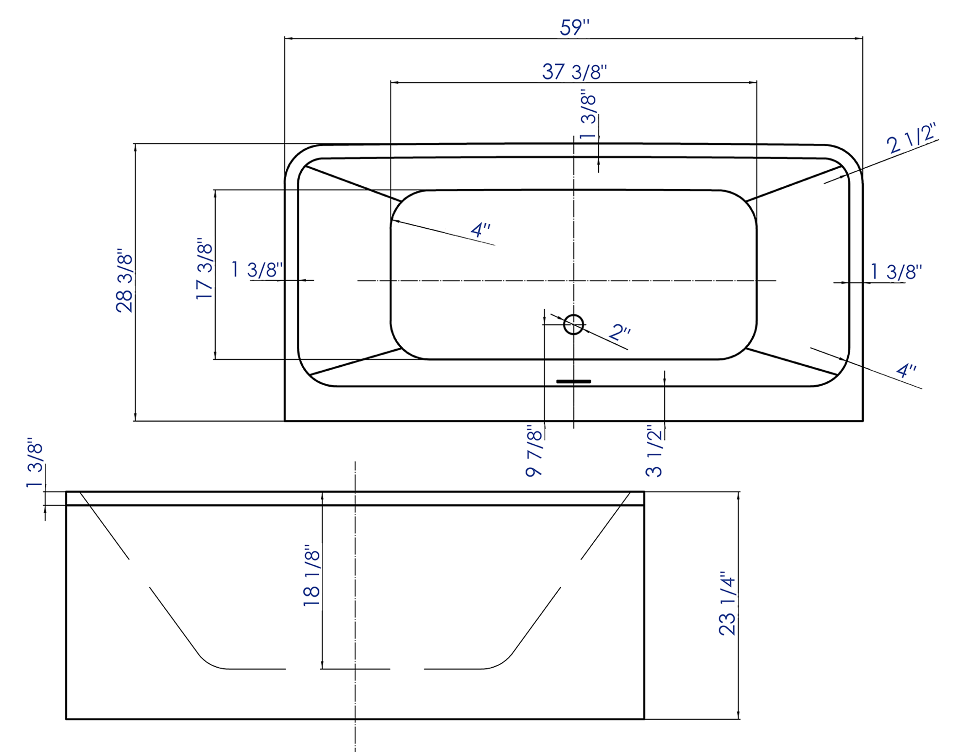 ALFI Brand - 59 inch White Rectangular Acrylic Free Standing Soaking Bathtub | AB8858 ALFI Brand - 59 inch White Rectangular Acrylic Free Standing Soaking Bathtub | AB8858