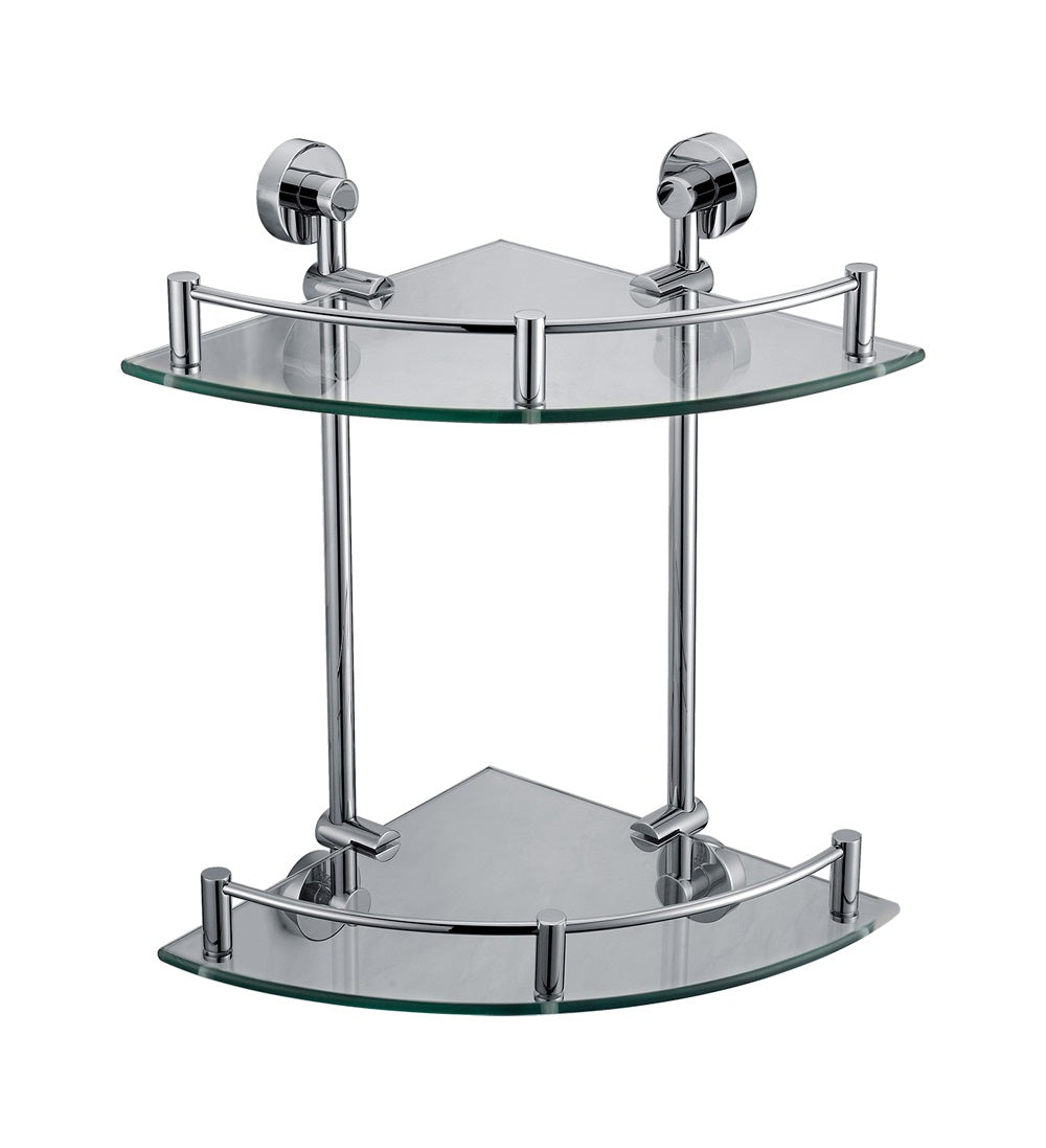 ALFI Brand - Polished Chrome Corner Mounted Double Glass Shower Shelf Bathroom Accessory | AB9548 ALFI Brand - Polished Chrome Corner Mounted Double Glass Shower Shelf Bathroom Accessory | AB9548