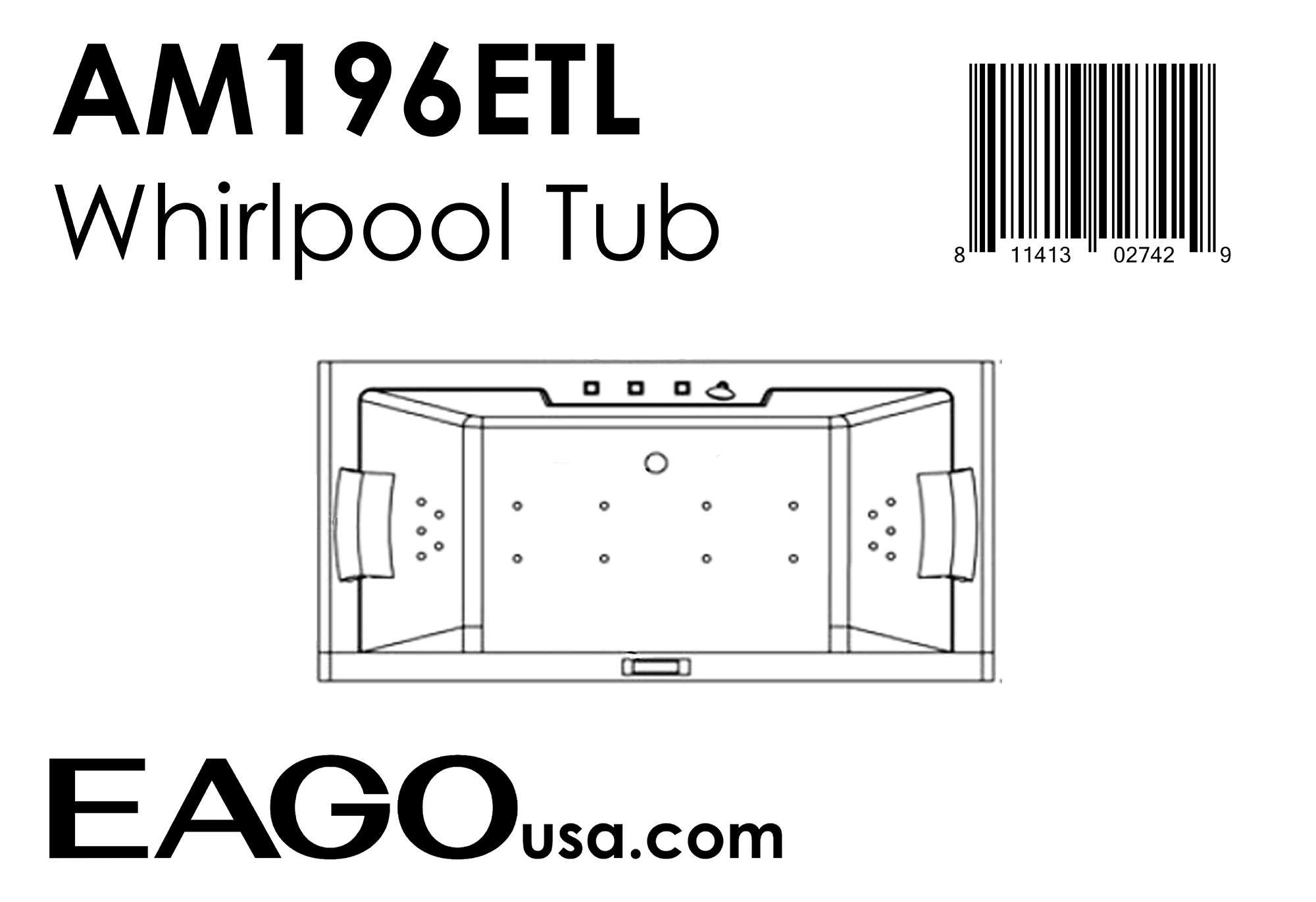 EAGO - 6 ft Clear Rectangular Acrylic Whirlpool Bathtub for Two | AM196ETL EAGO - 6 ft Clear Rectangular Acrylic Whirlpool Bathtub for Two | AM196ETL